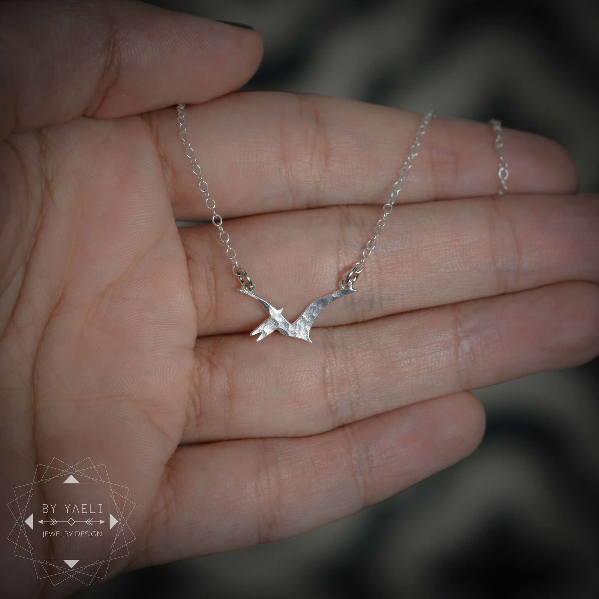 Pterodactyl necklace dinosaur necklace tiny silver Pterodactyl dinosaur charm