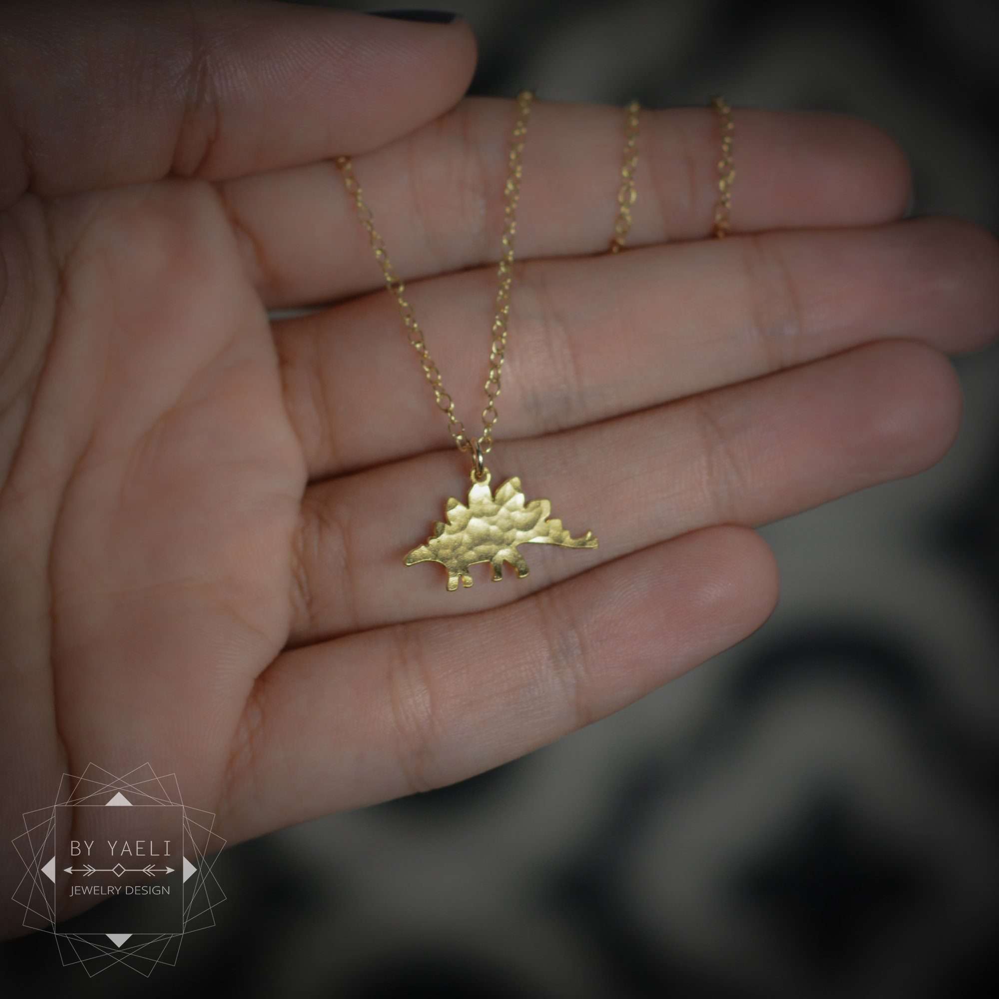 Dinosaur necklace gold tiny stegosaurus necklace dinosaur charm