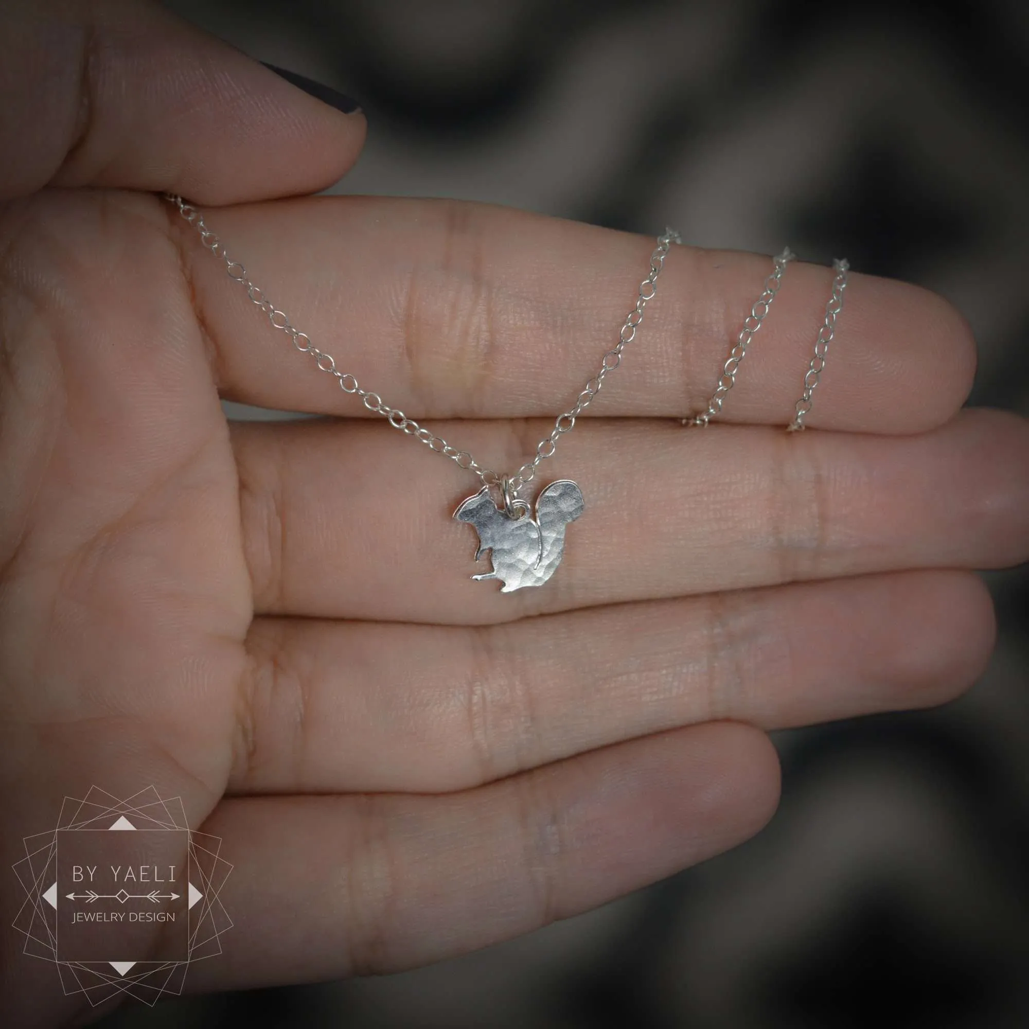 Squirrel necklace dainty silver squirrel charm animal necklace
