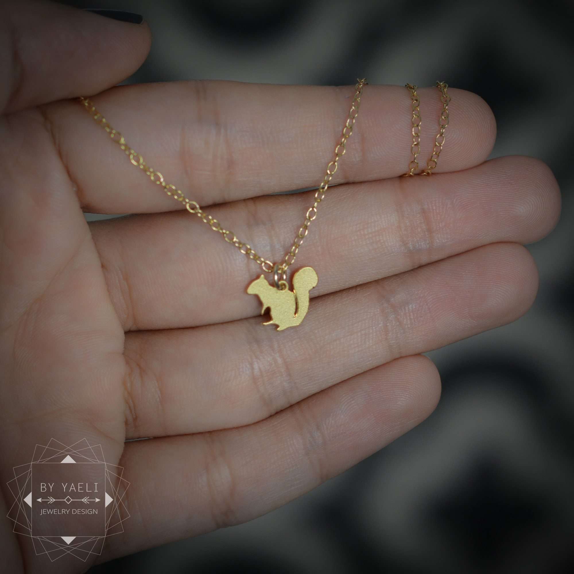 Squirrel necklace gold dainty squirrel charm squirrel pendant animal necklace