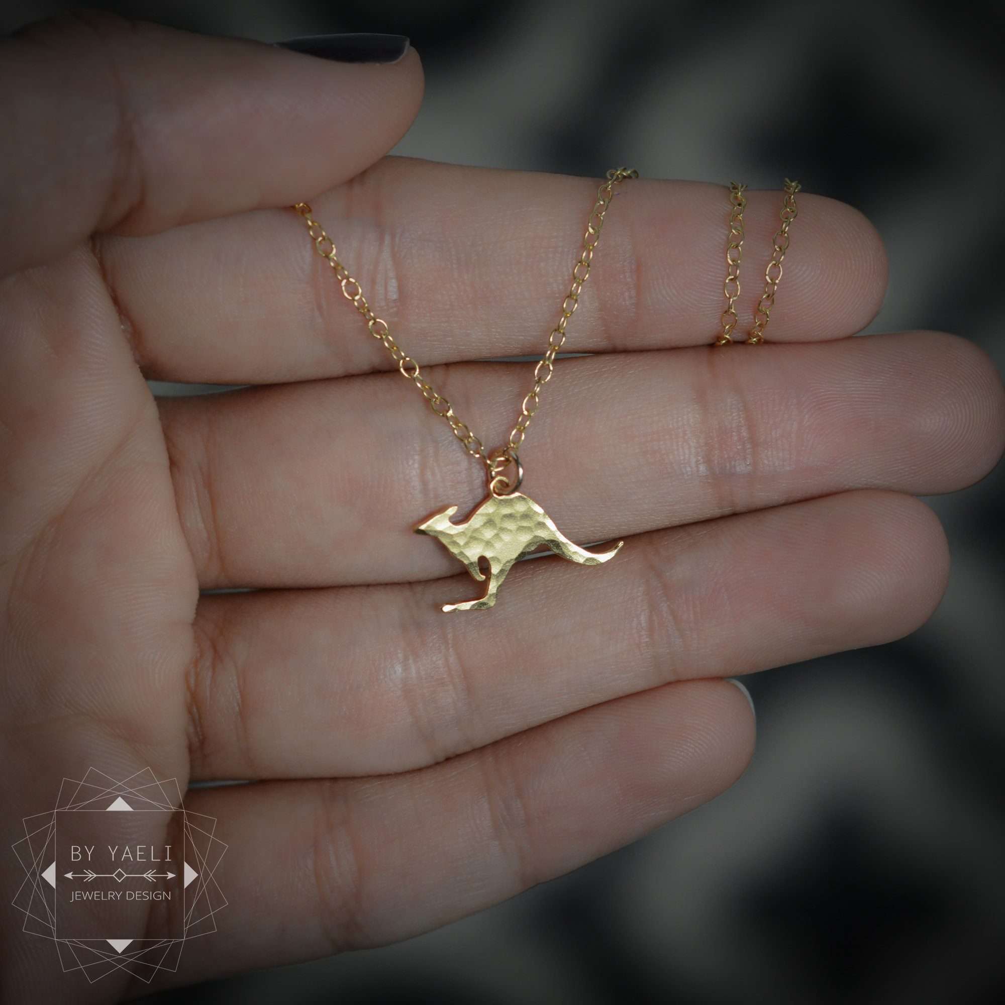 Kangaroo necklace gold tiny kangaroo charm initial gift