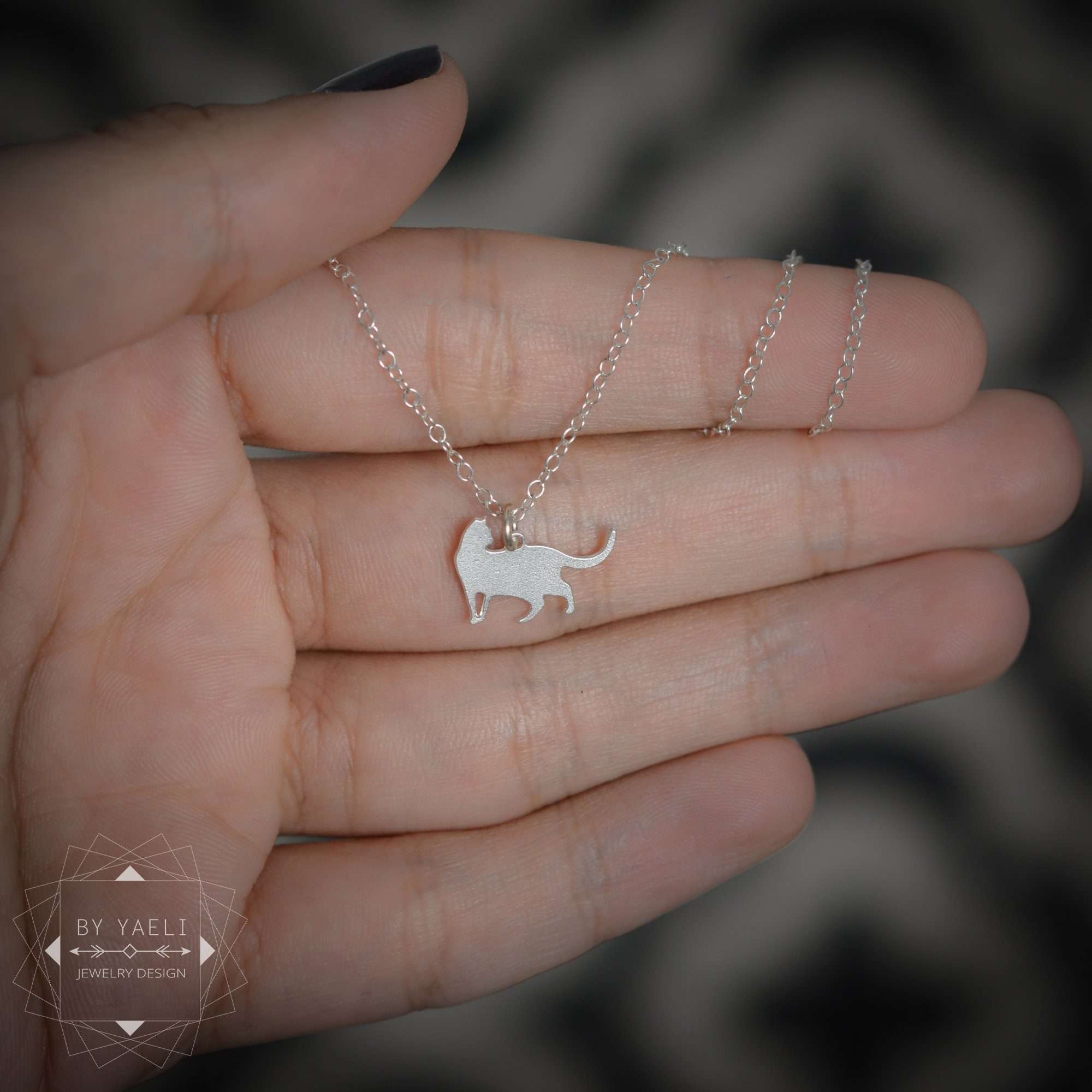 Cat necklace tiny silver cat charm cat pendant cat lover gift