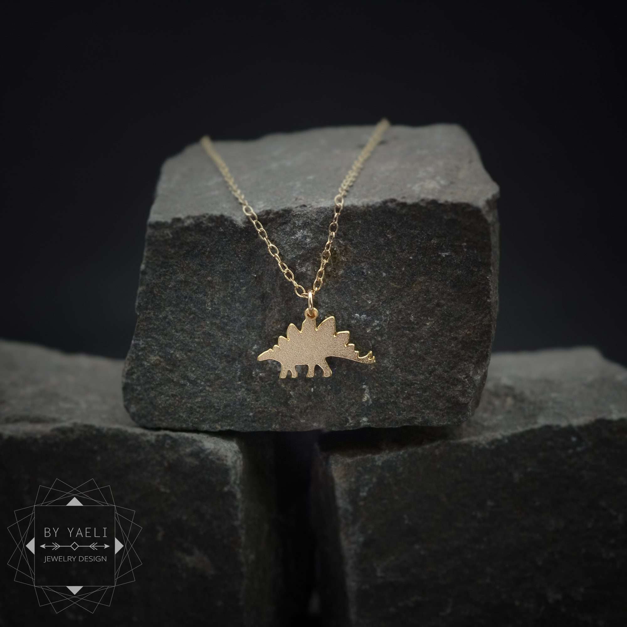 Dinosaur necklace gold tiny stegosaurus necklace dinosaur charm