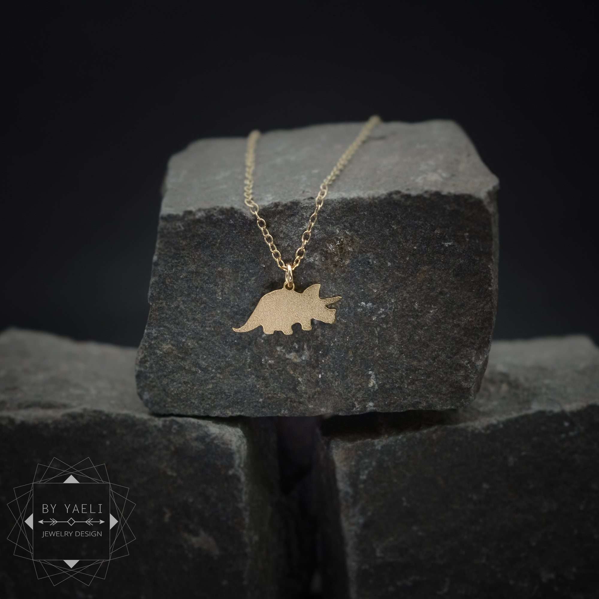 Dinosaur necklace triceratops necklace gold dainty dinosaur charm