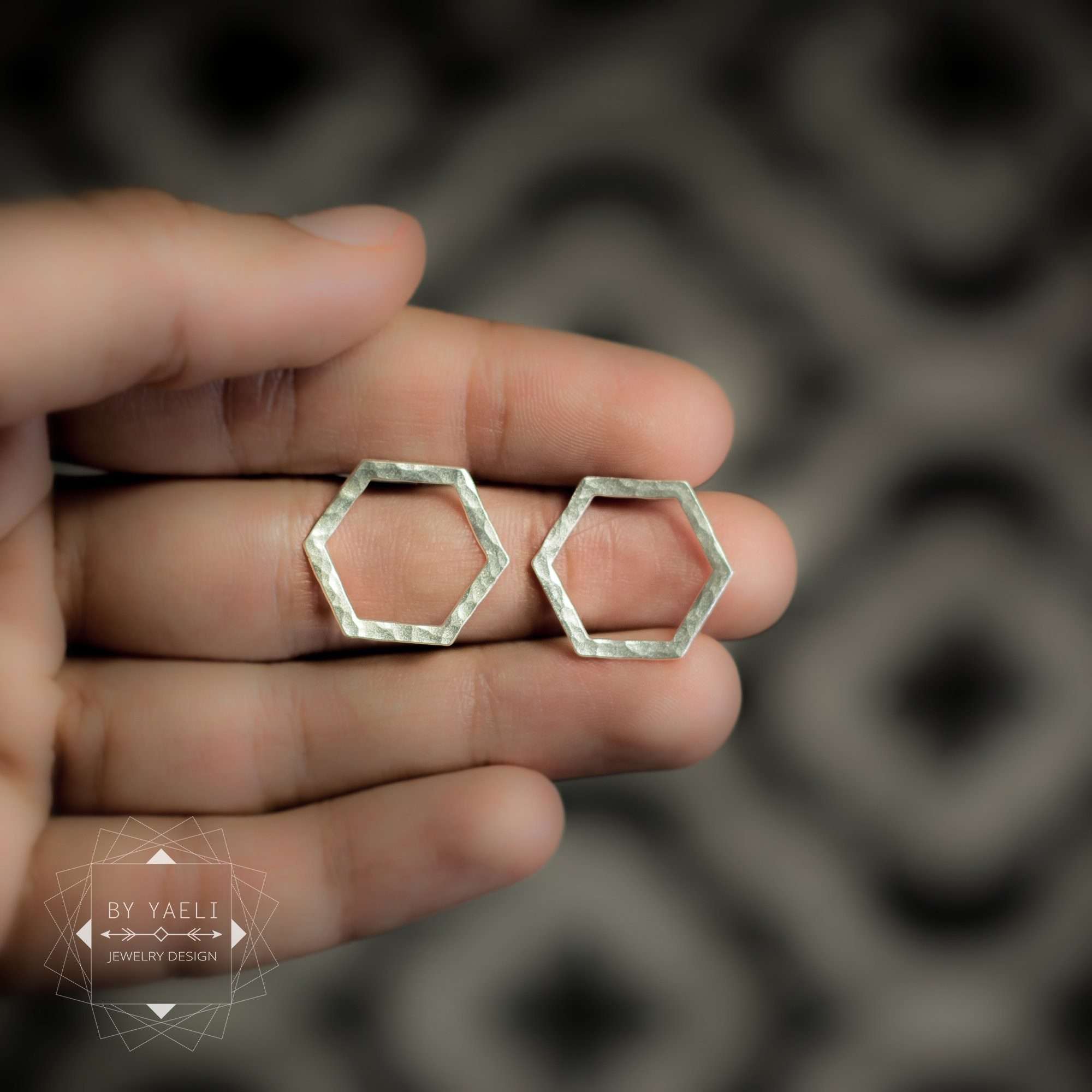 Geometric earrings dainty hexagon stud earrings silver minimalist earrings