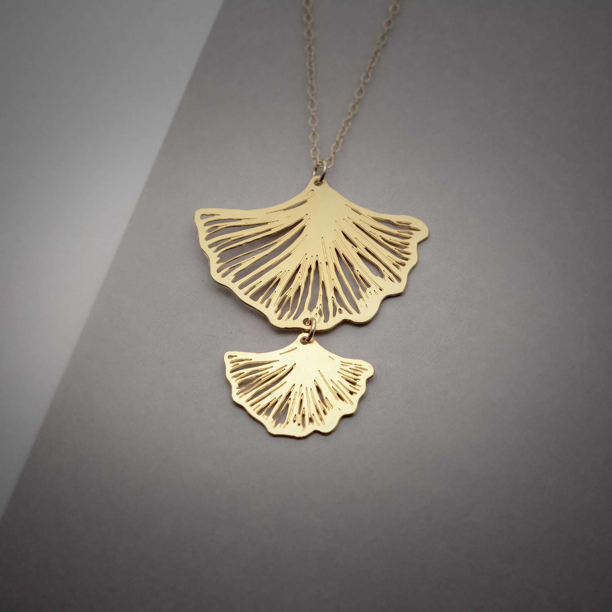 Leaf necklace, gold ginkgo leaf necklace long necklace
