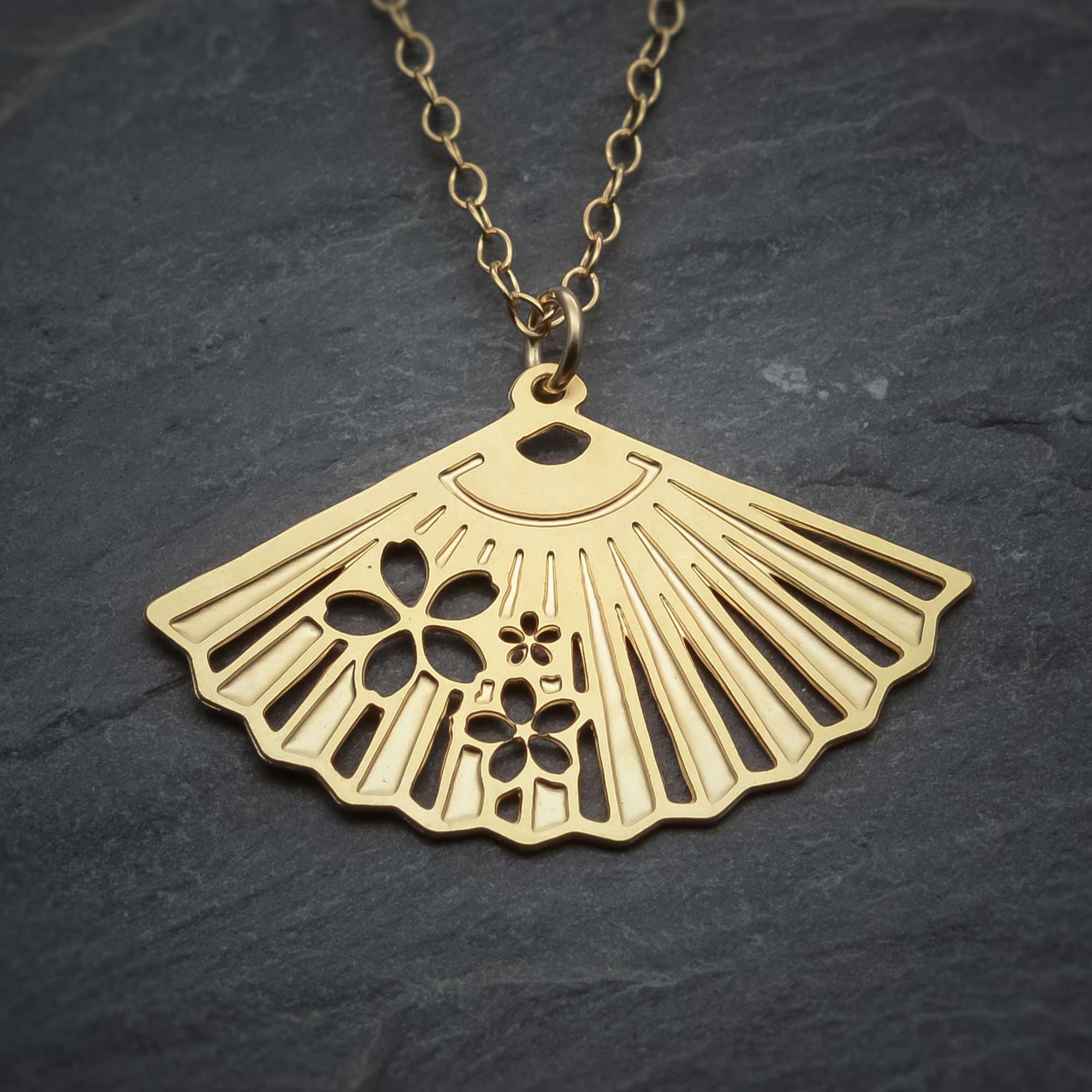 Fan necklace gold fan pendant Japanese fan charm