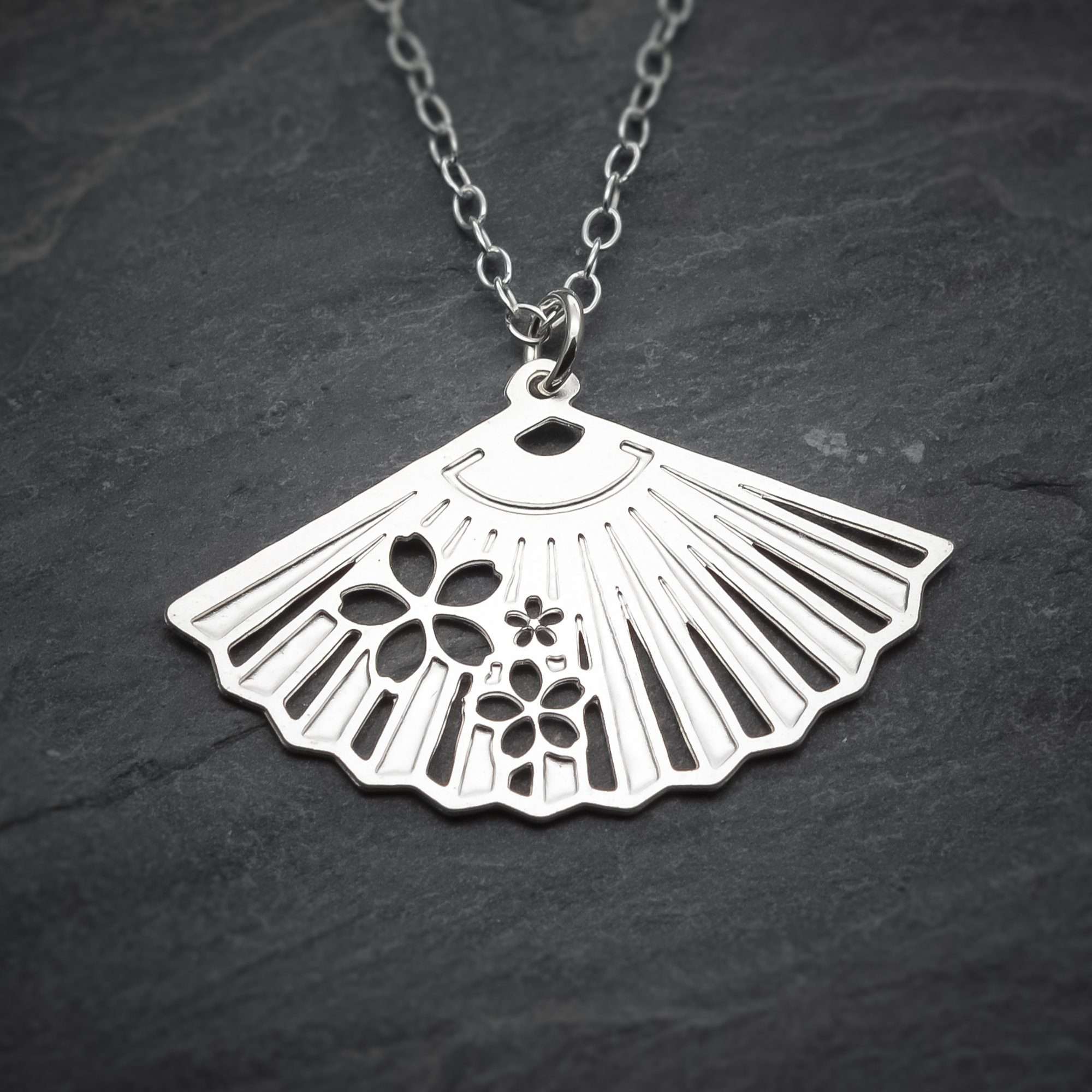 Fan necklace fan charm Japanese fan necklace silver fan pendant