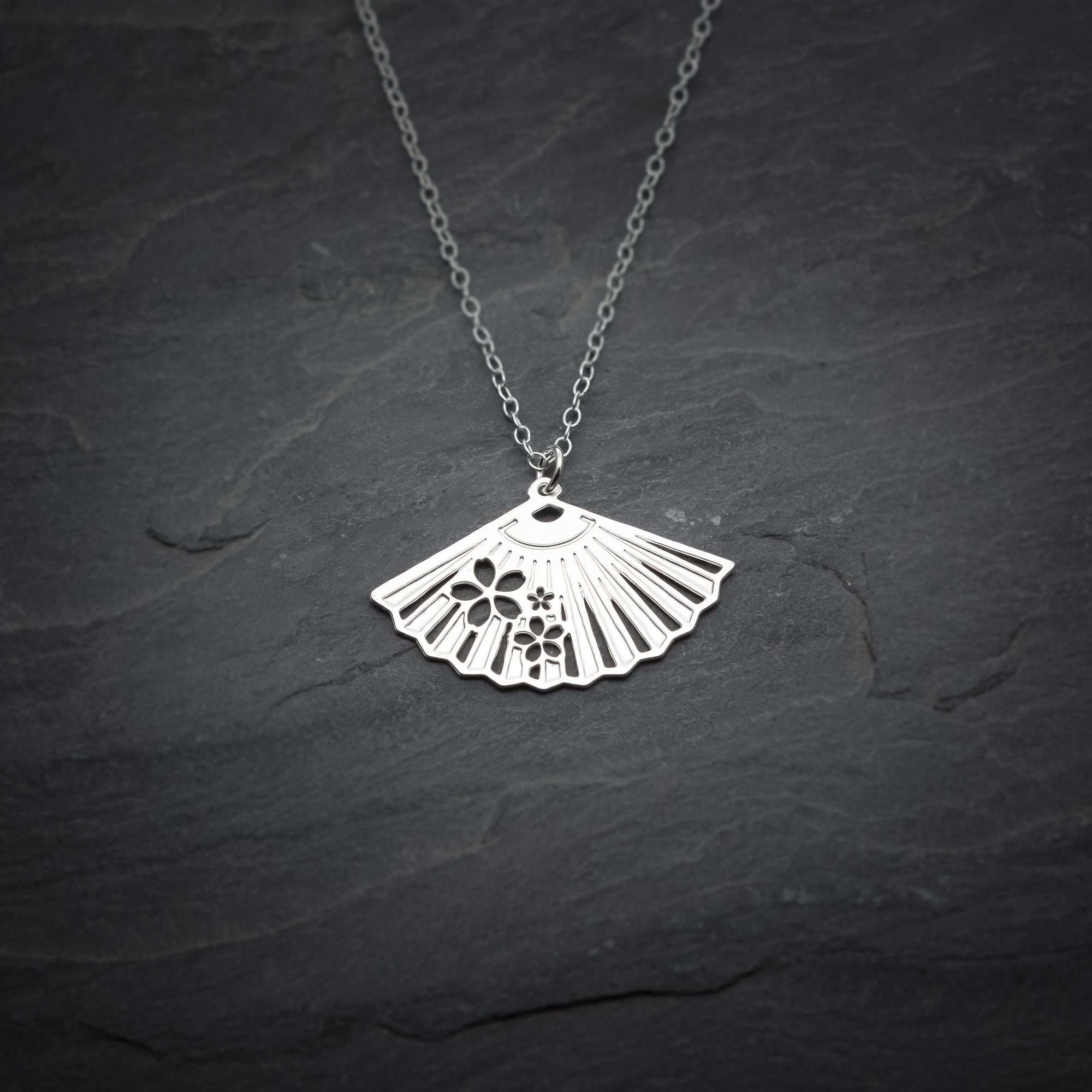 Fan necklace fan charm Japanese fan necklace silver fan pendant 4 Fan necklace fan charm Japanese fan necklace silver fan pendant - Image 4