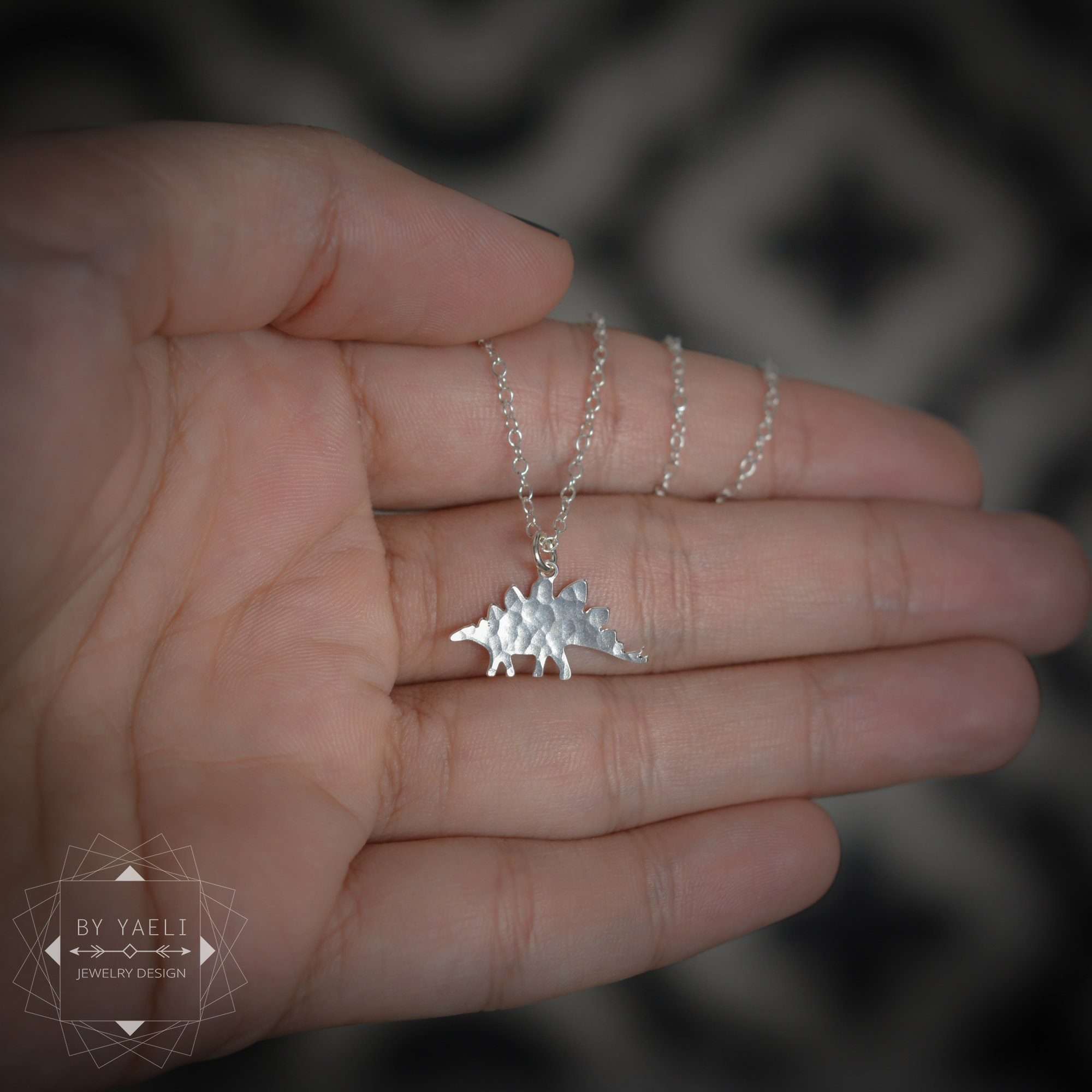 Dinosaur necklace tiny stegosaurus necklace silver dinosaur charm