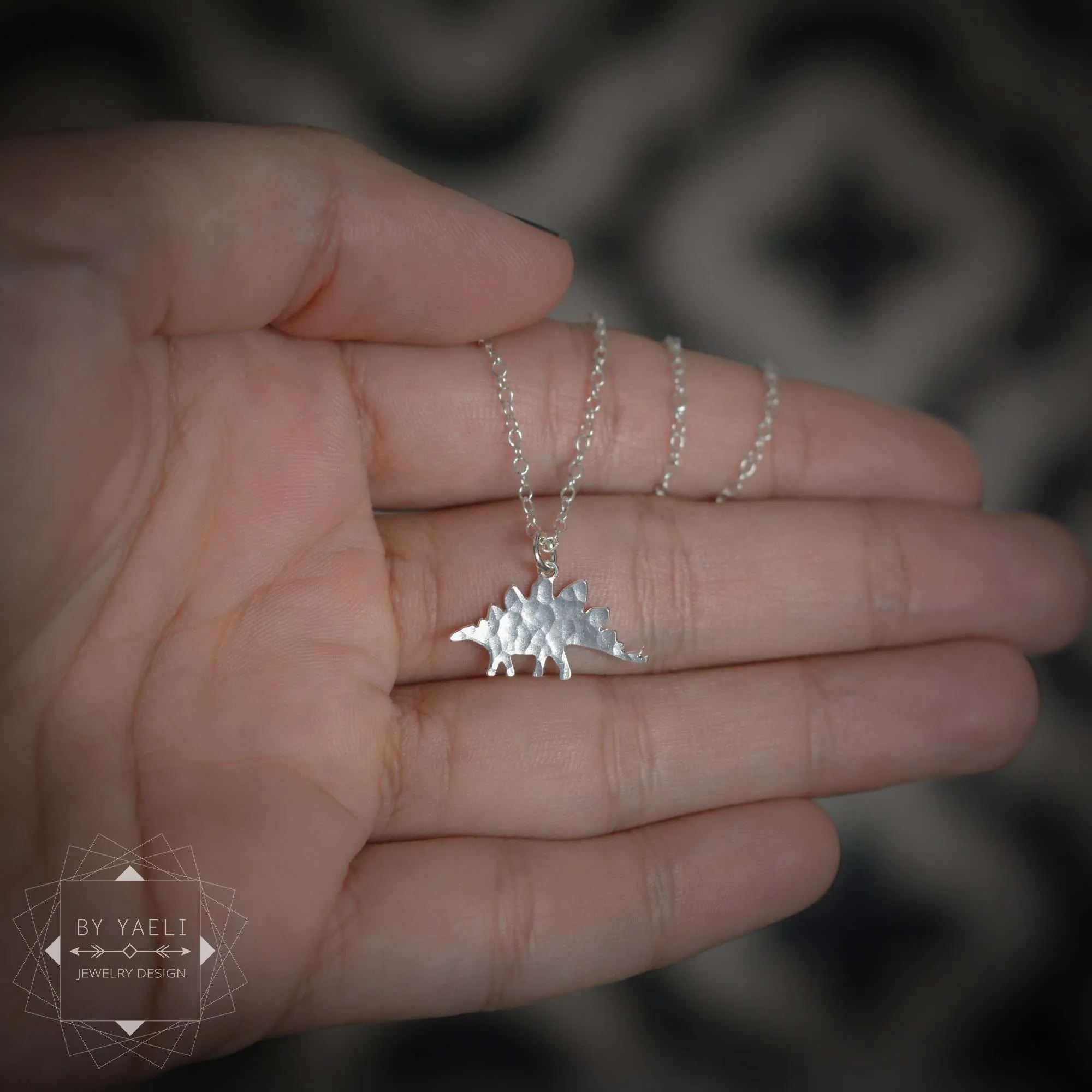 Dinosaur necklace tiny stegosaurus necklace silver dinosaur charm