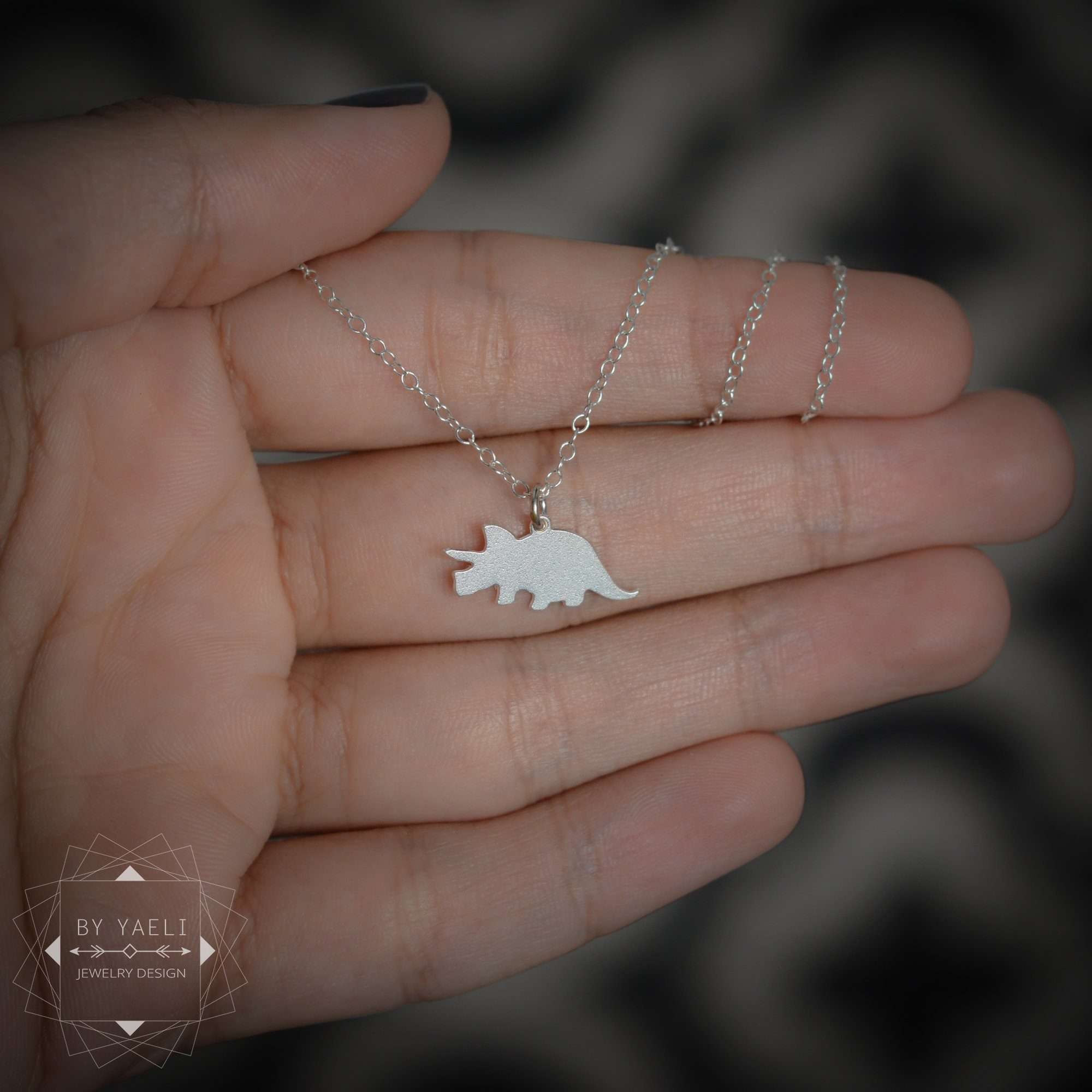 Dinosaur necklace silver triceratops necklace dainty triceratops charm