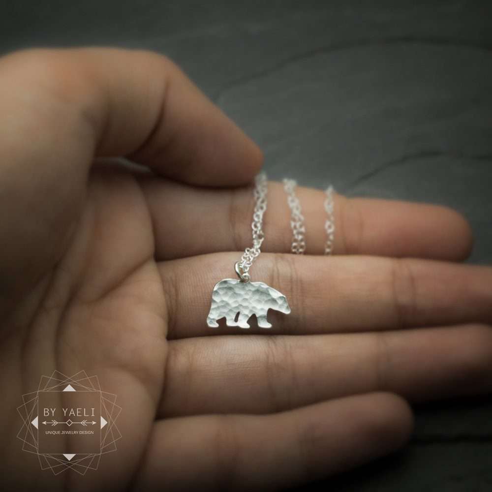 Mama bear necklace tiny bear necklace small silver bear charm gift for mom