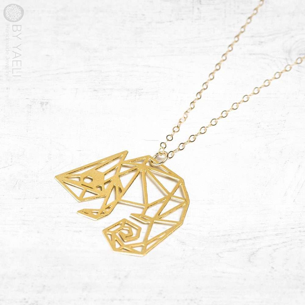 Chameleon necklace gold lizard necklace origami geometric gold Chameleon pendant 4 Chameleon necklace gold lizard necklace origami geometric gold Chameleon pendant - Image 4