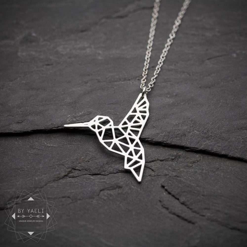 Hummingbird necklace Silver origami bird necklace silver hummingbird bird pendant