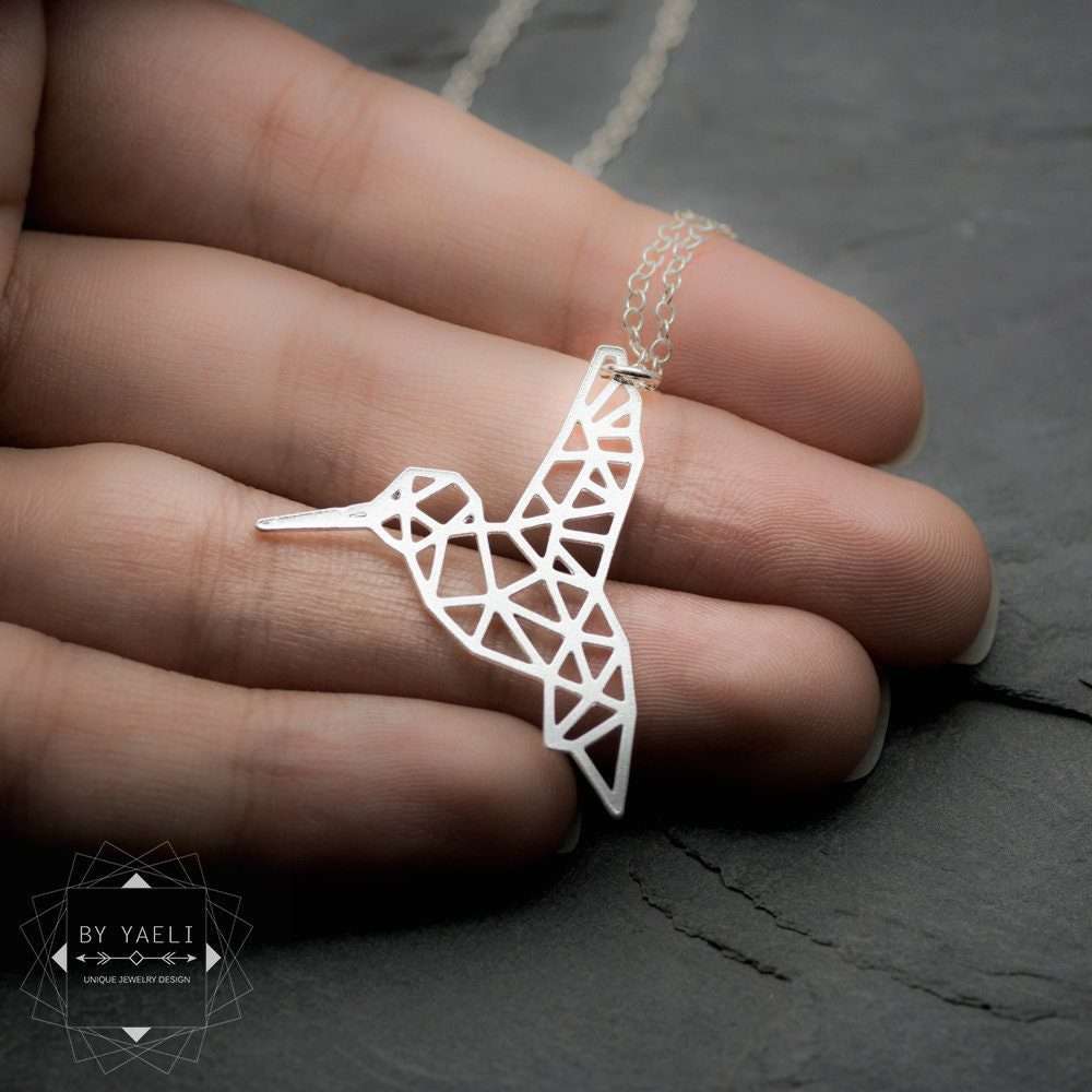 Hummingbird necklace Silver origami bird necklace silver hummingbird bird pendant