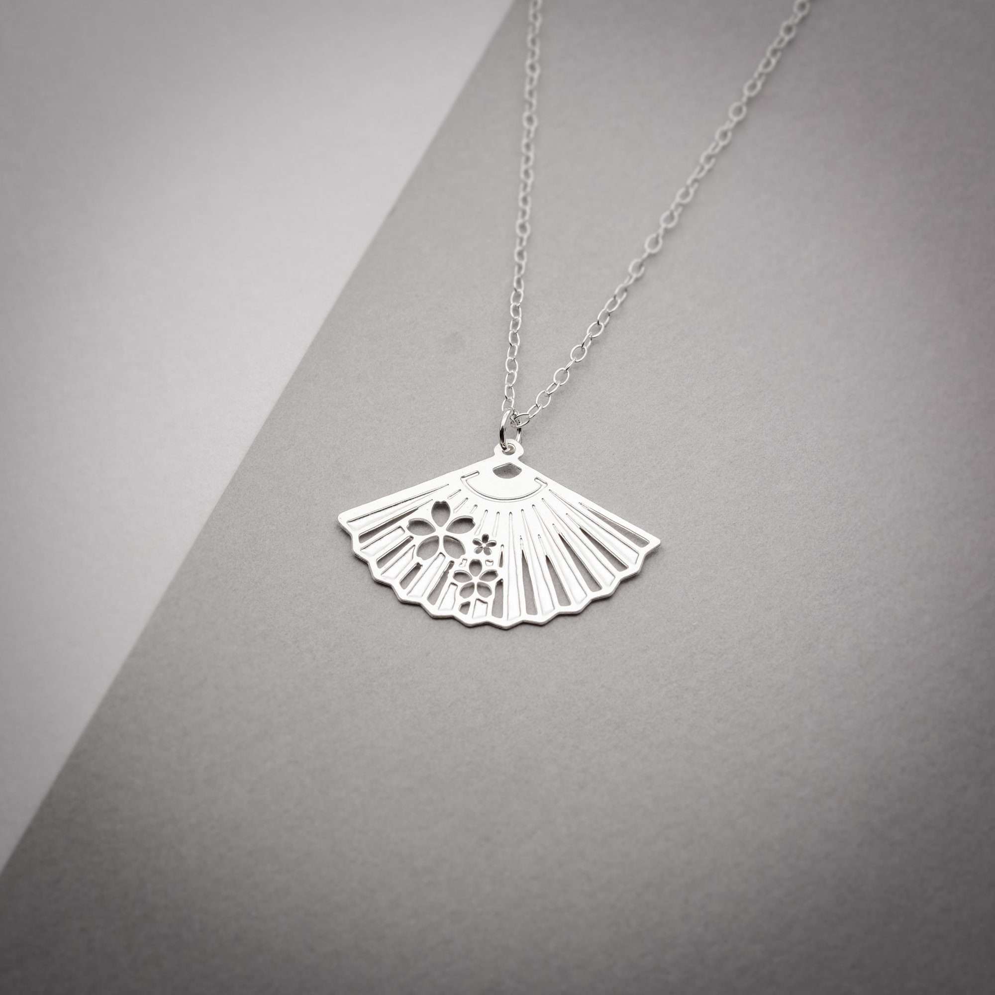 Fan necklace fan charm Japanese fan necklace silver fan pendant 3 Fan necklace fan charm Japanese fan necklace silver fan pendant - Image 3