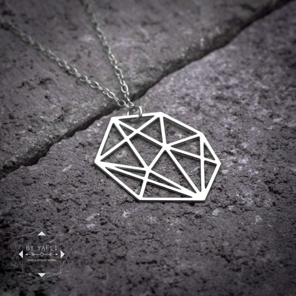 Geometric necklace silver diamond shape necklace minimalist necklace gift for here