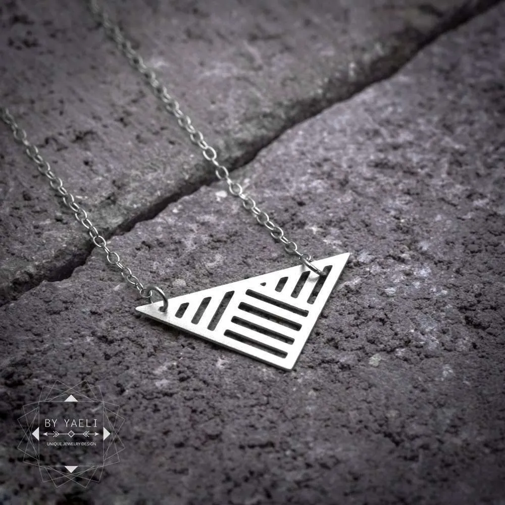 Triangle necklace silver triangular pendant geometric necklace everyday necklace gift for her