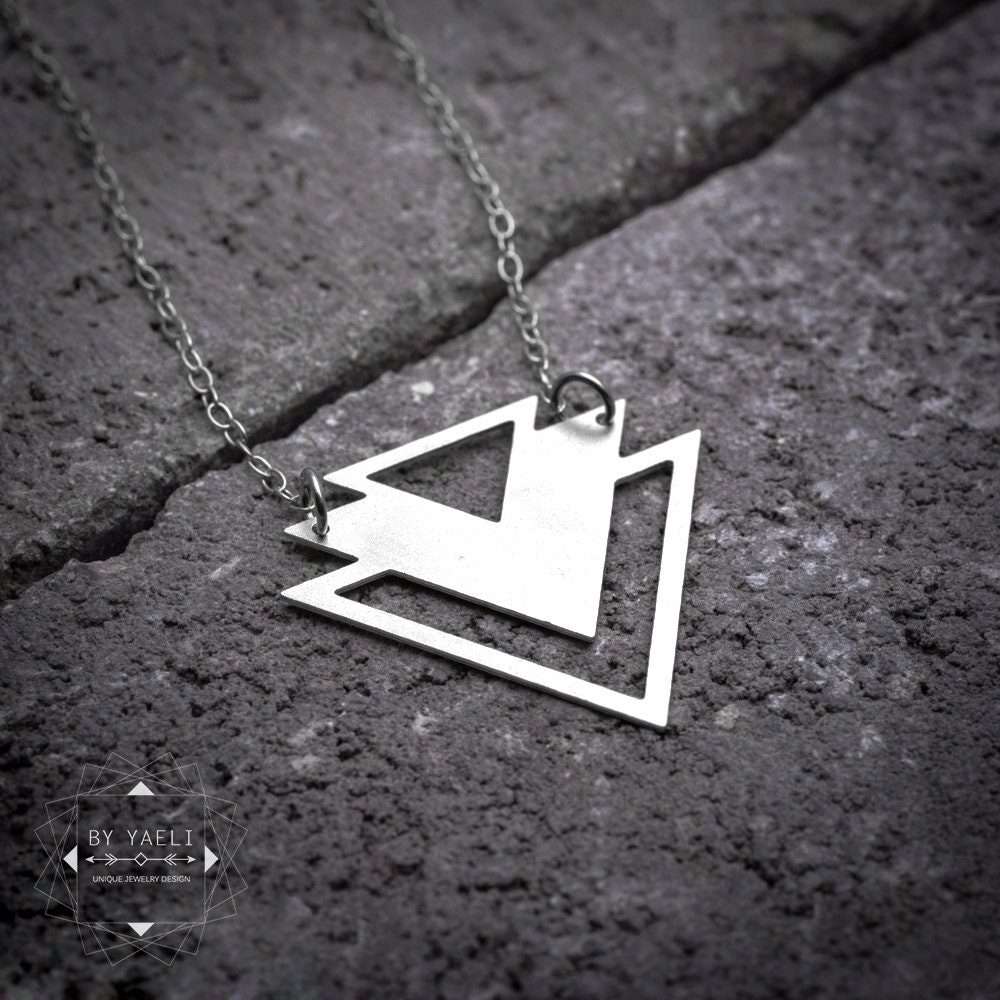 Triangle necklace silver geometric necklace minimalist jewelry gift for her