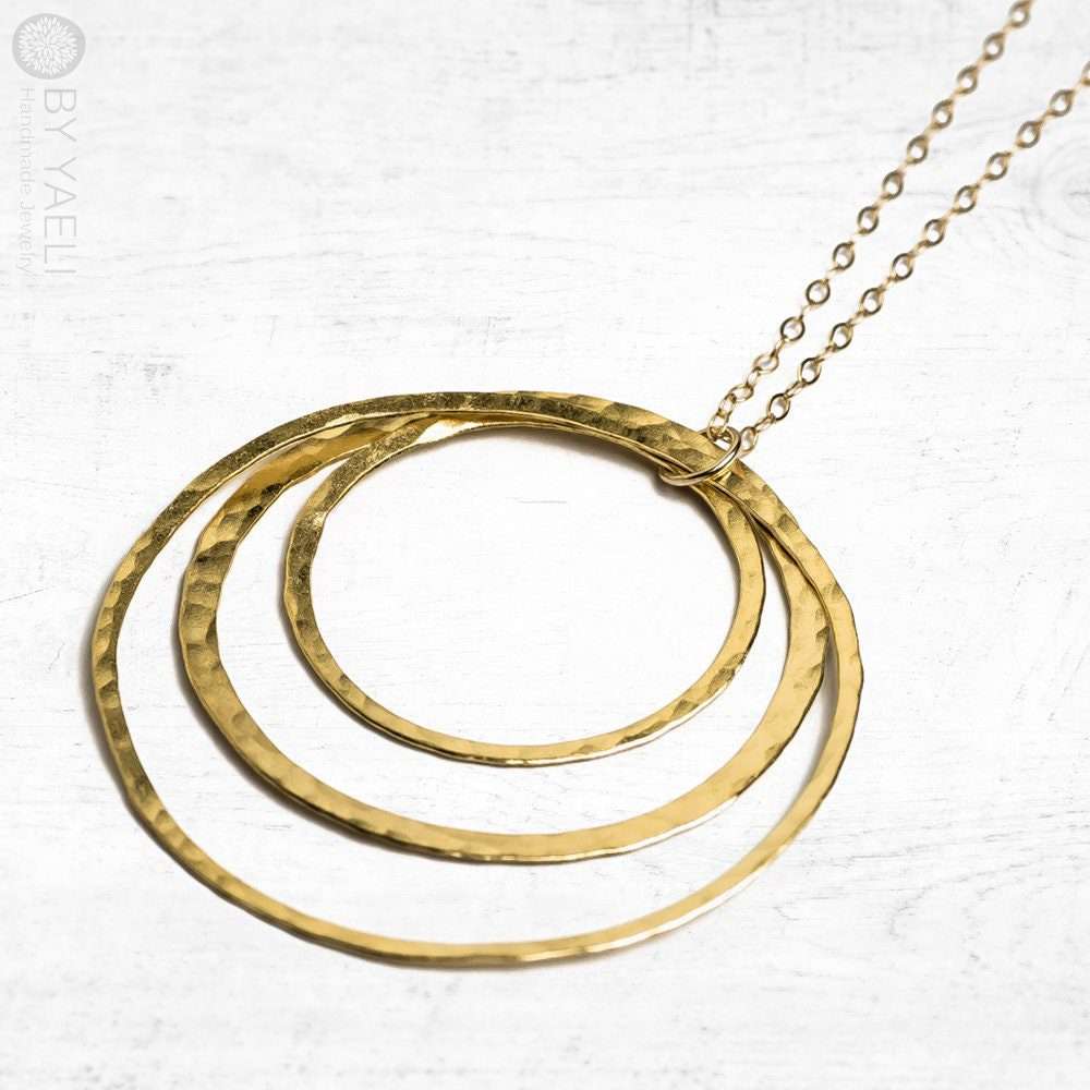 Circles necklace geometric necklace triple gold circles long necklace gift for her 4 Circles necklace geometric necklace triple gold circles long necklace gift for her - Image 4