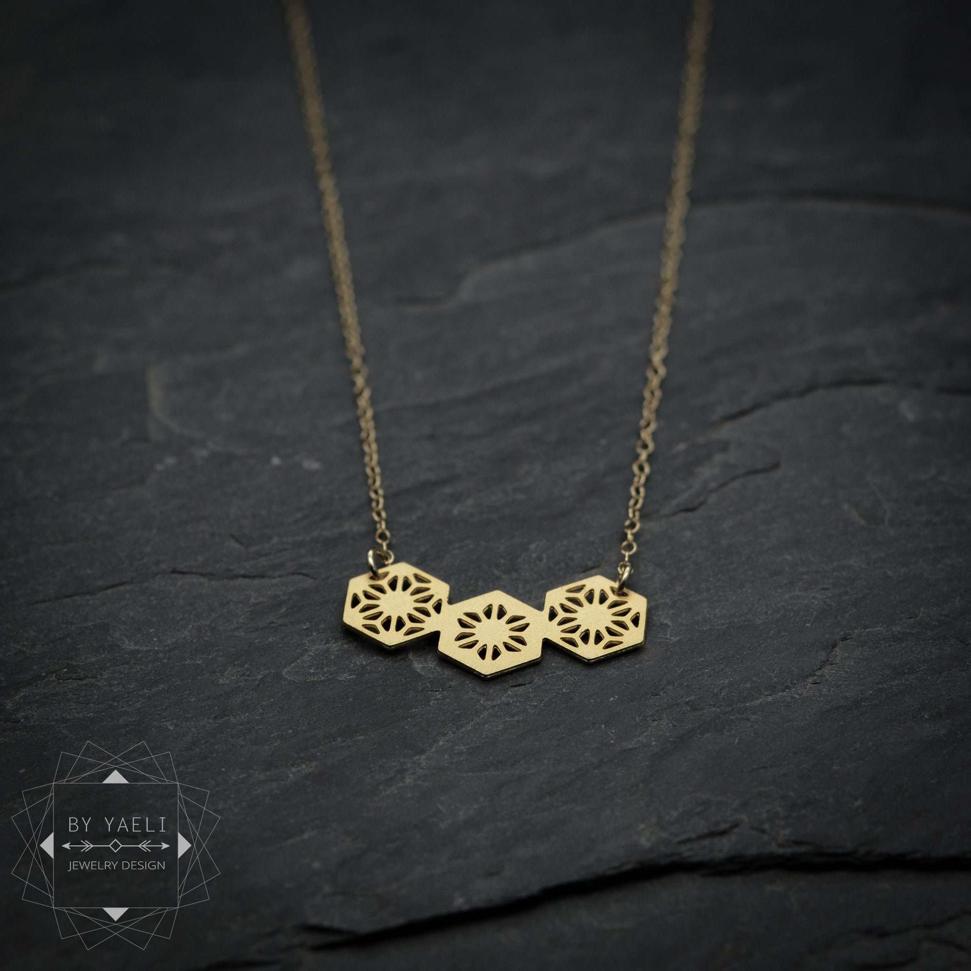 Hexagons necklace gold hexagon pendant geometric necklace