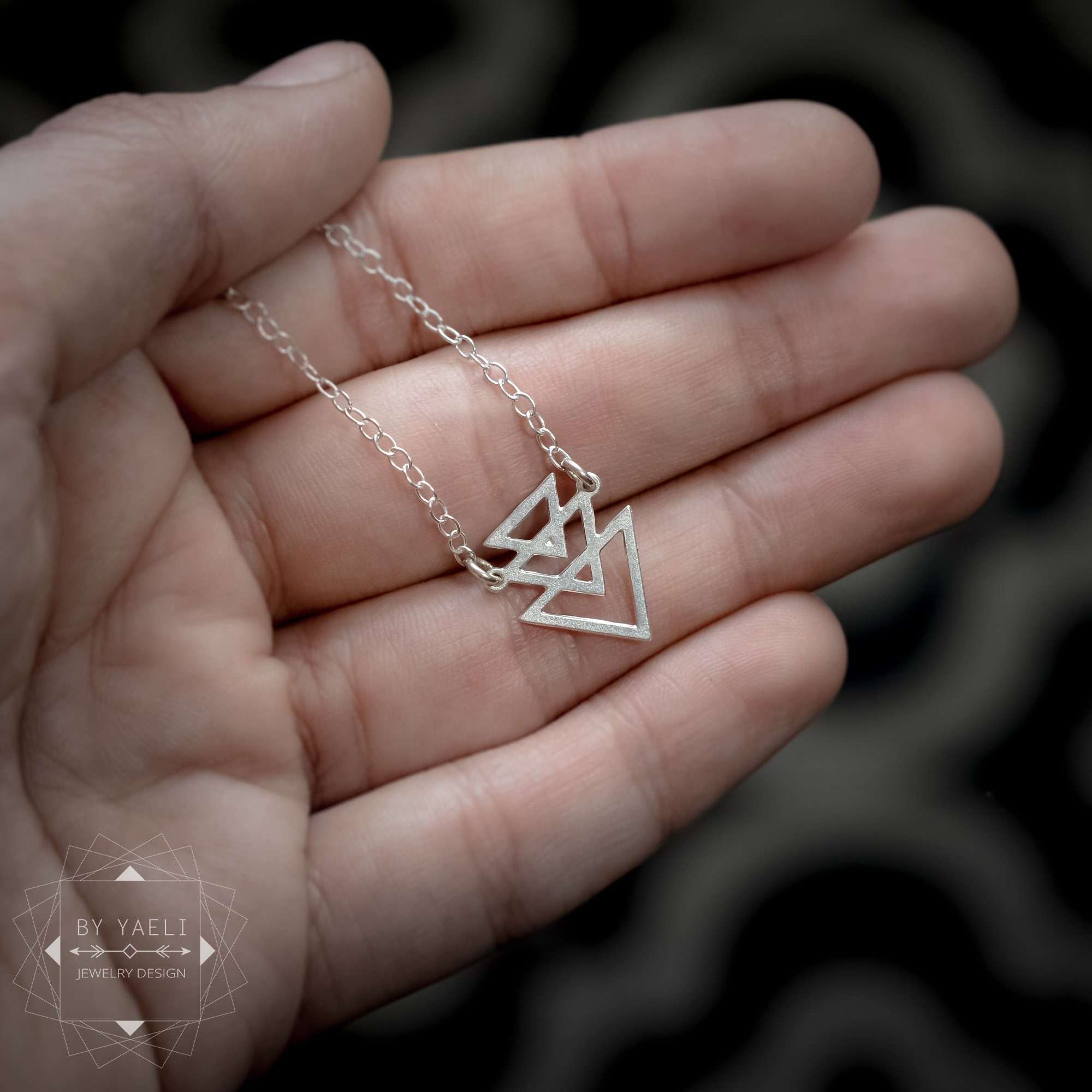 Triangle necklace dainty silver geometric necklace triangles pendant