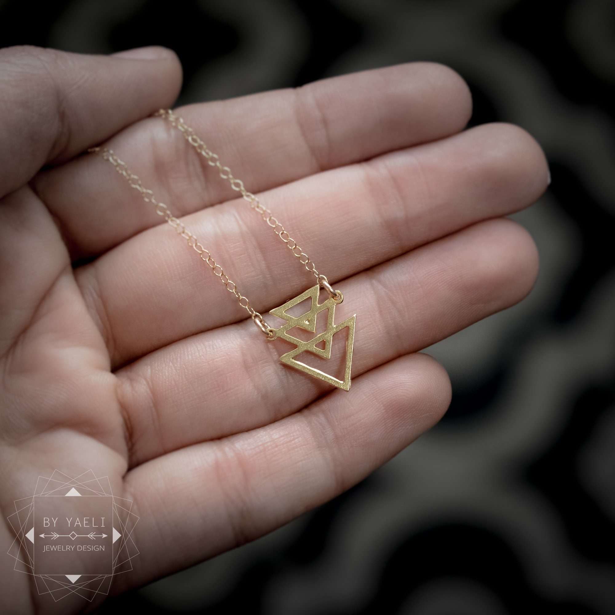 Triangle necklace dainty gold geometric necklace triangles pendant 3 Triangle necklace dainty gold geometric necklace triangles pendant - Image 3