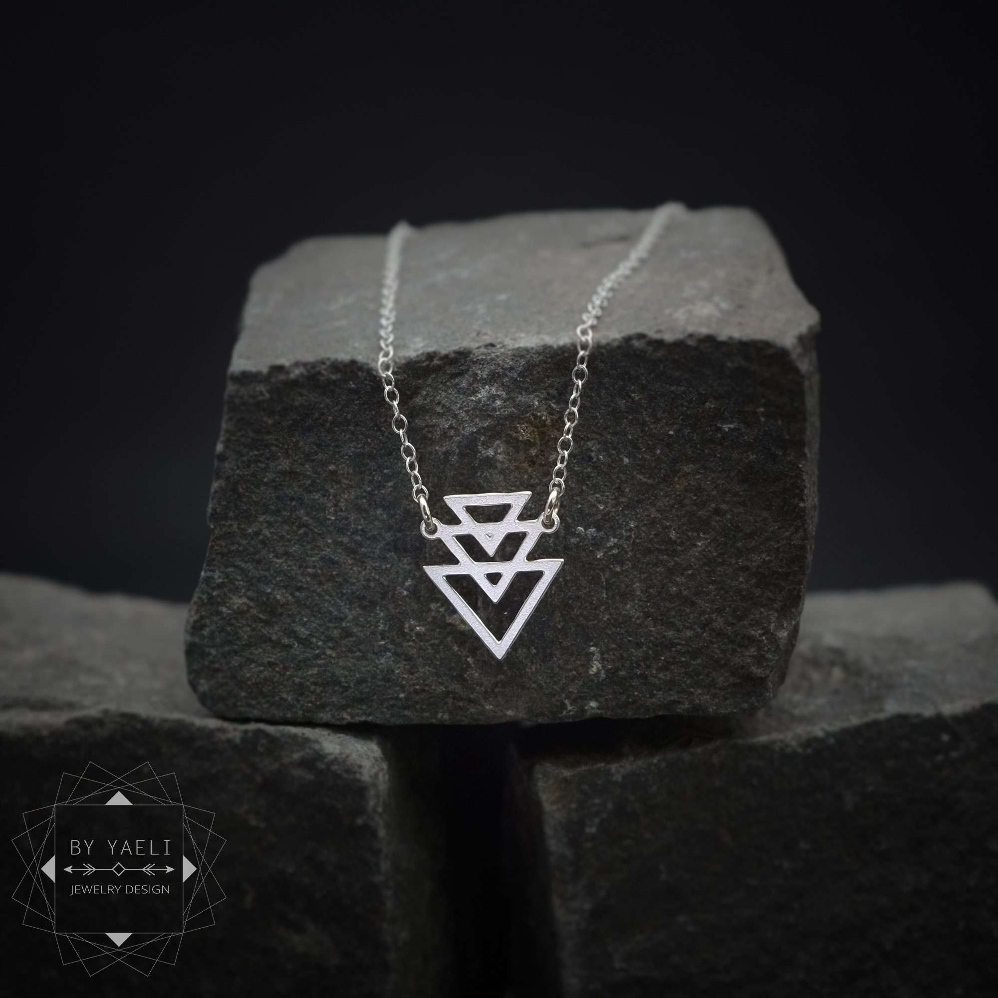 Triangle necklace dainty silver geometric necklace triangles pendant