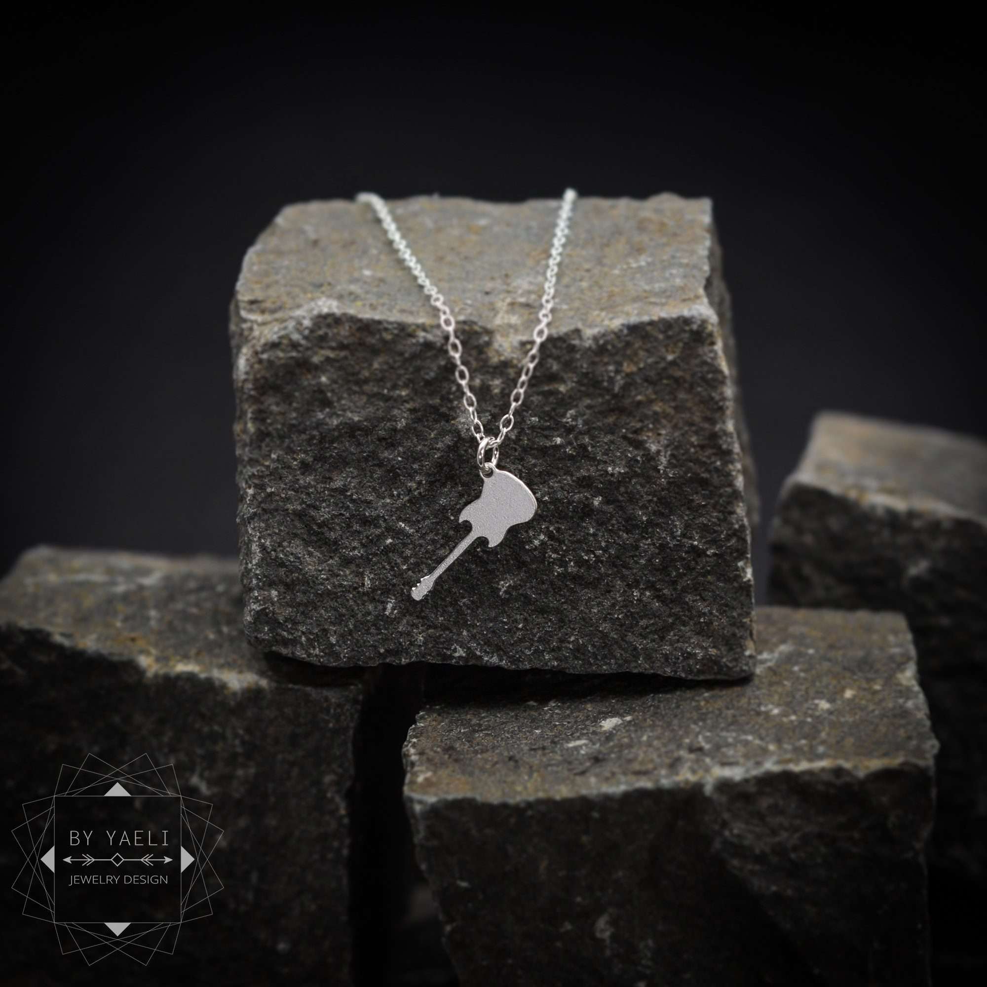 Electric guitar necklace silver dainty guitar necklace Gibson les Paul music gift