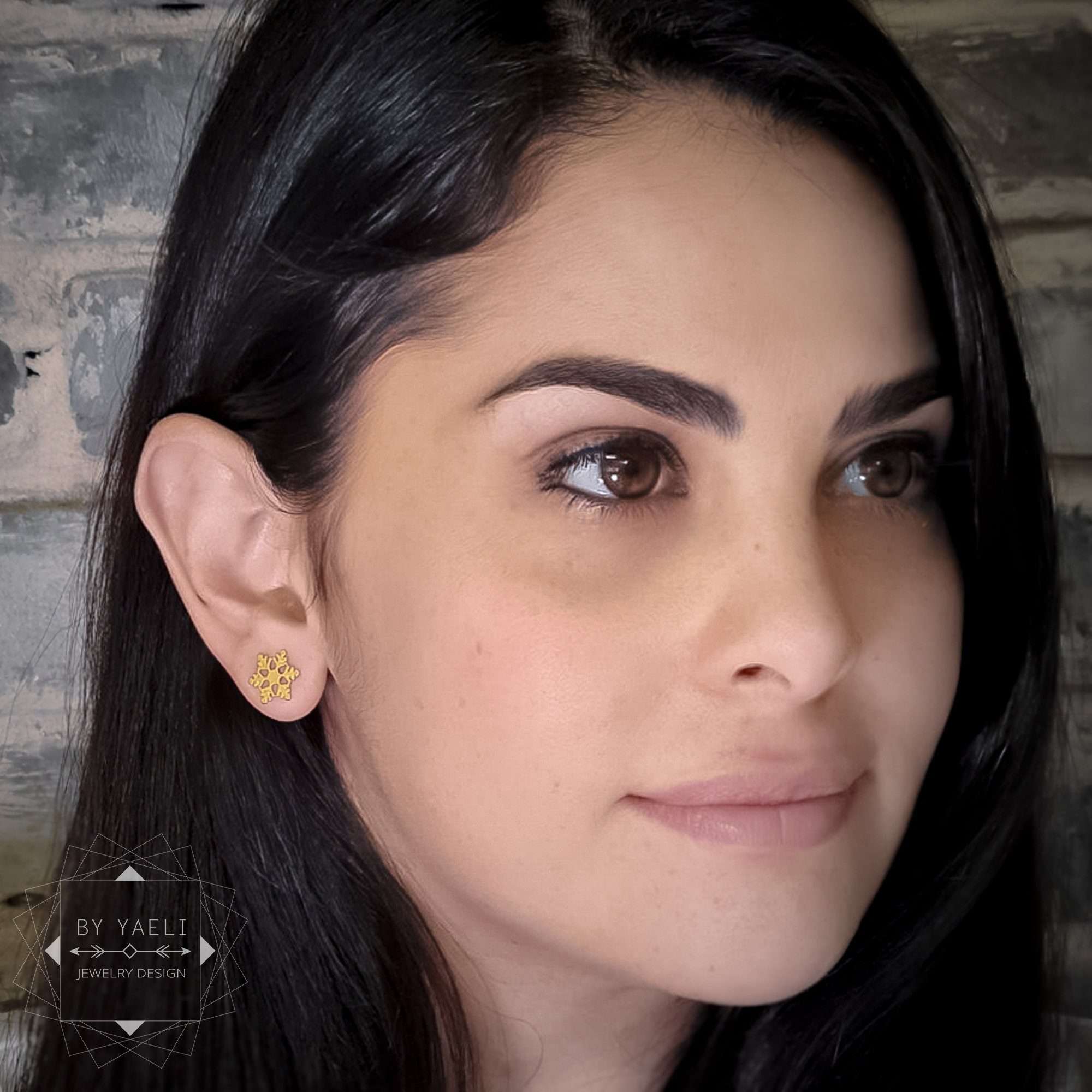 Snowflake earrings tiny snowflake post earrings gold snowflake stud earrings