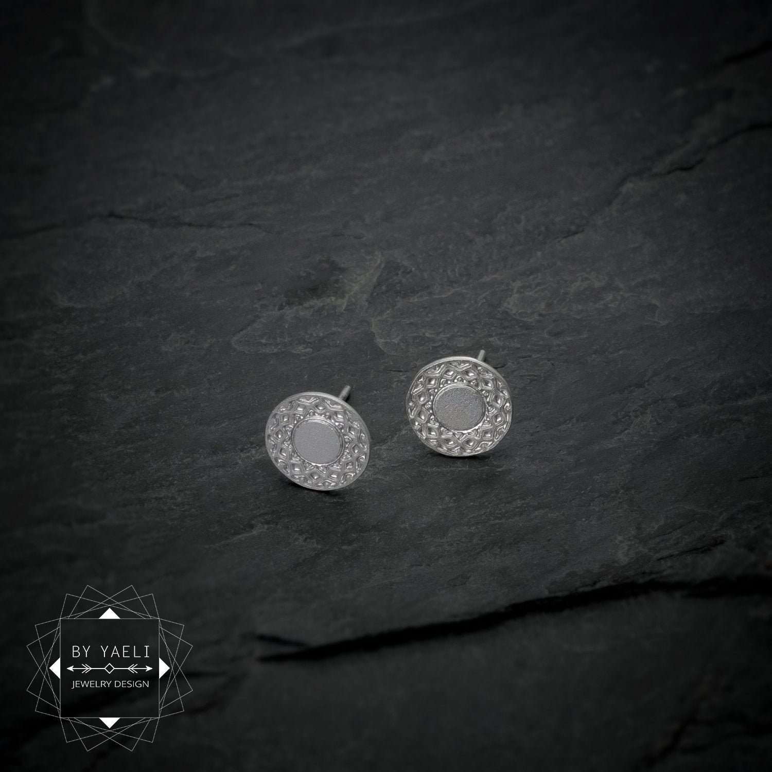 Circle stud earrings, Geometric earrings silver disc earring stud