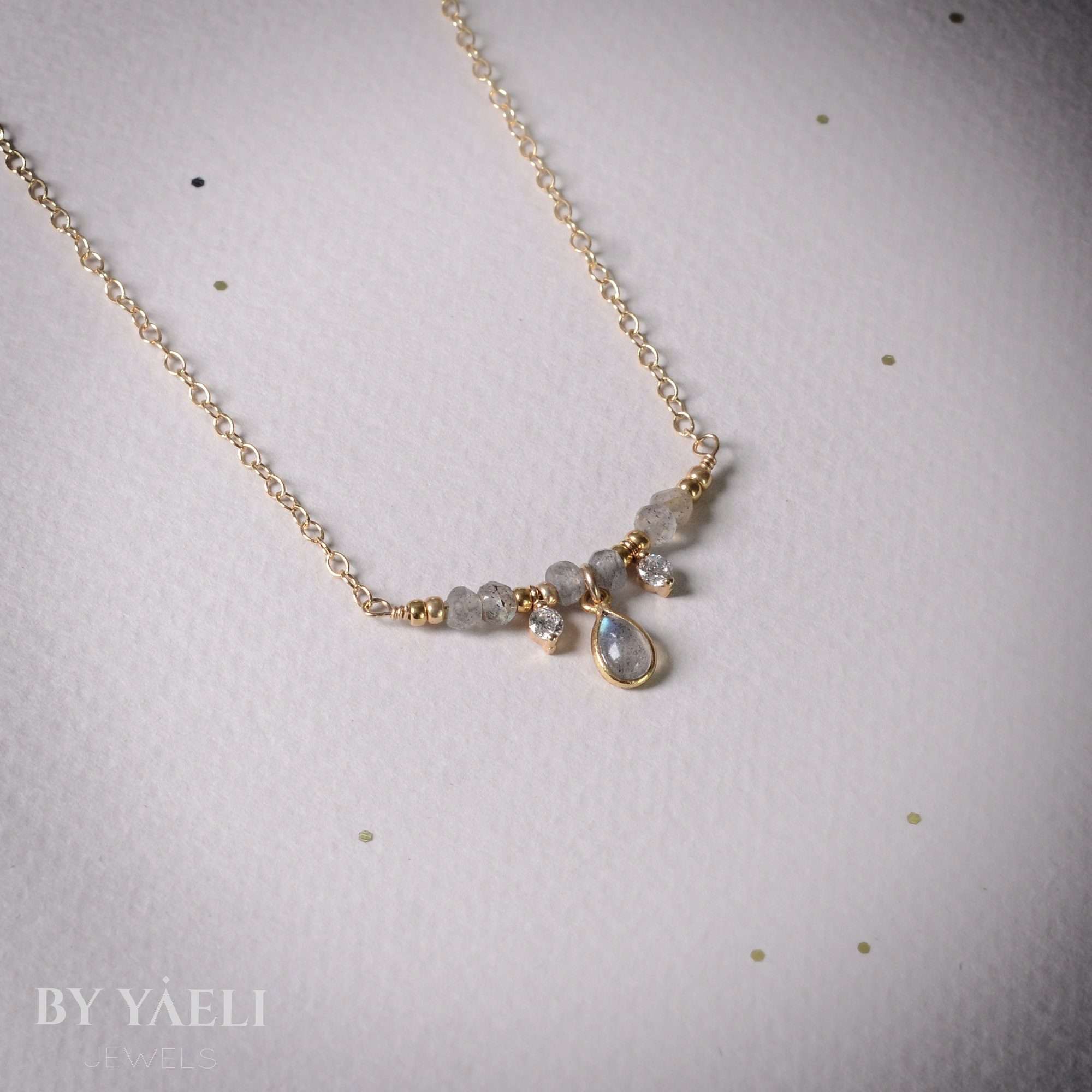 Labradorite necklace dainty labradorite & cubic zirconia necklace natural gemstone necklace