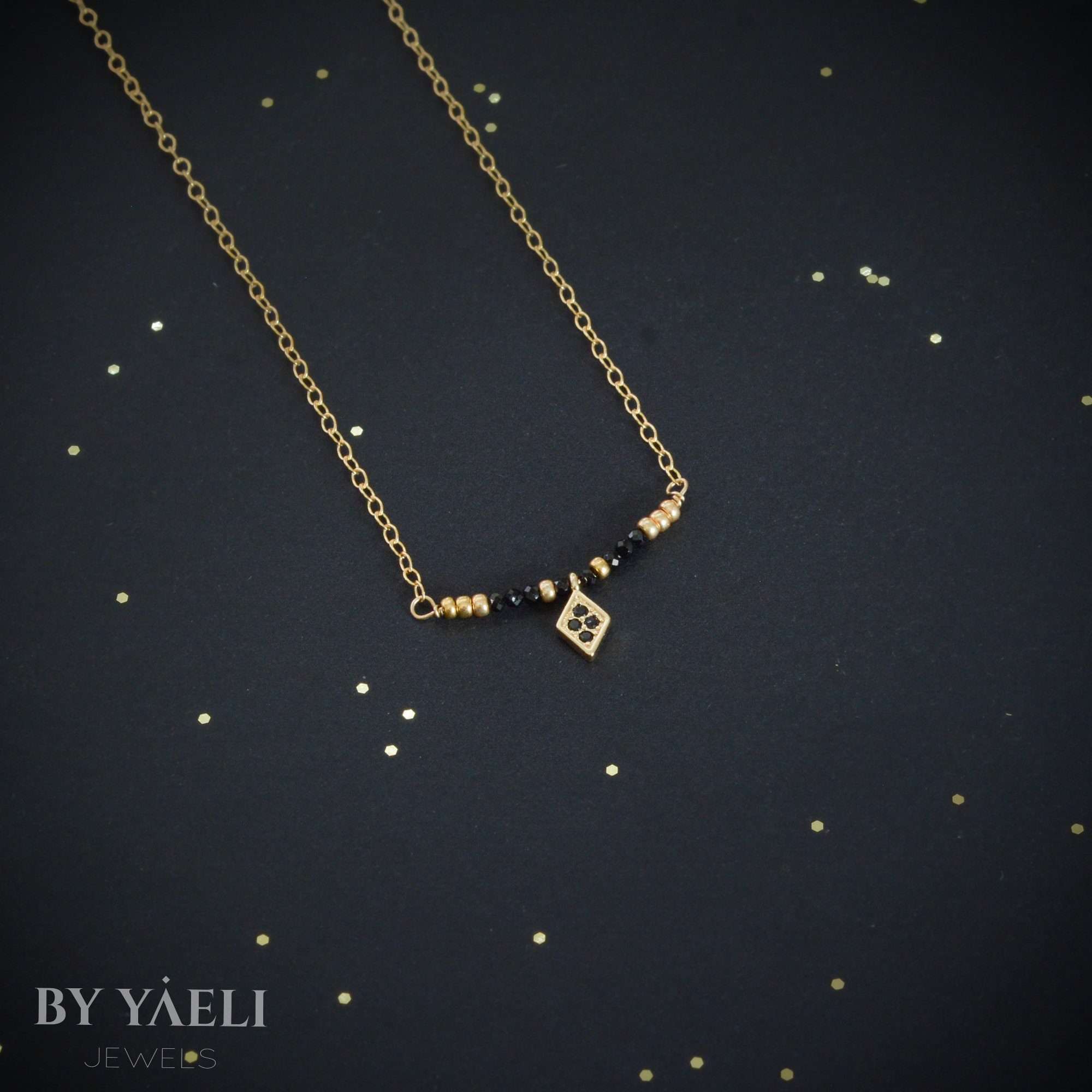 Spinel necklace black Spinel & black cubic zirconia necklace real natural gemstone bar necklace 3 Spinel necklace black Spinel & black cubic zirconia necklace real natural gemstone bar necklace - Image 3