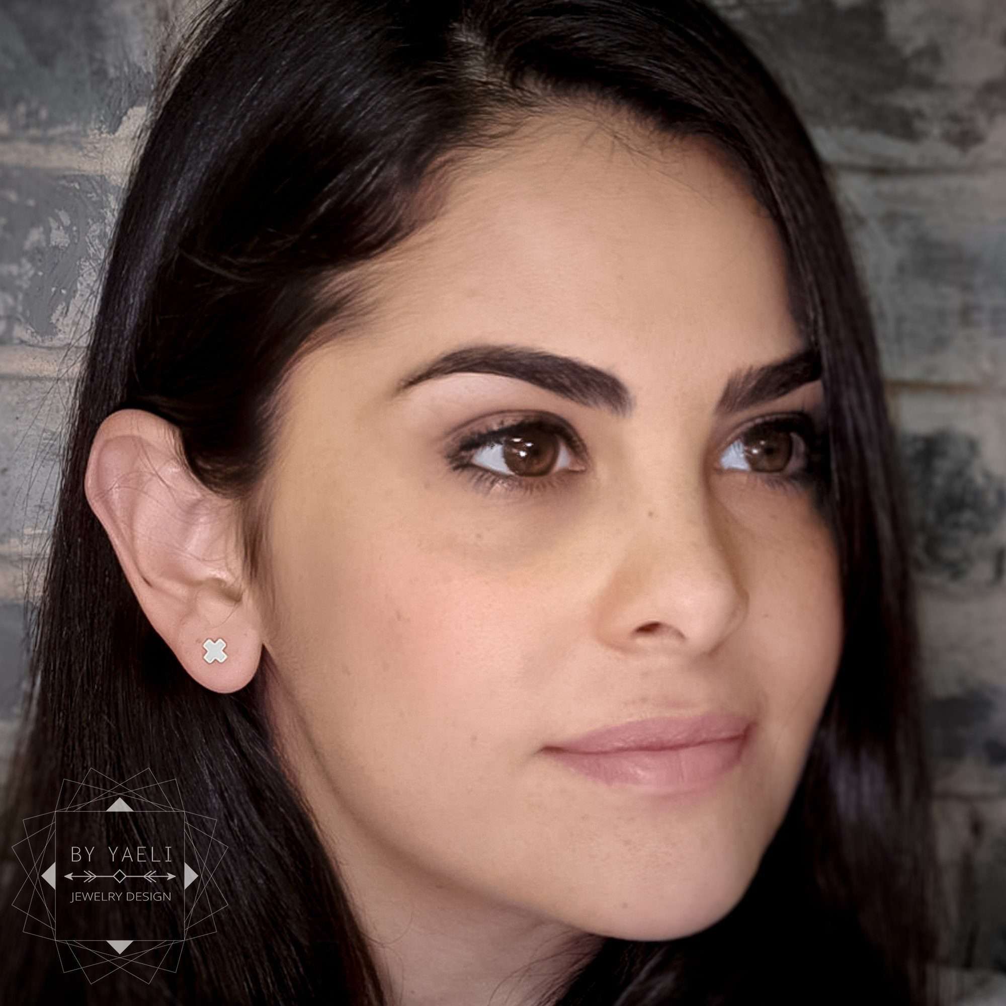 Plus earrings geometric earrings dainty plus stud earrings silver minimalist earrings