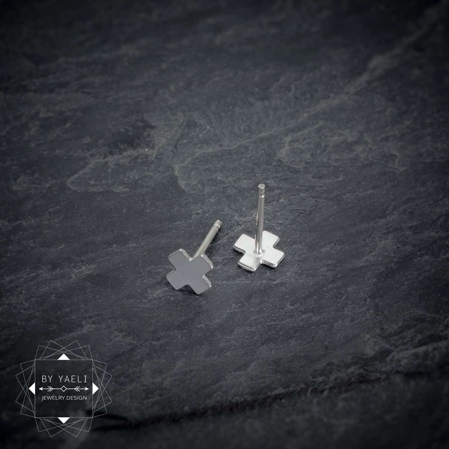 Plus earrings geometric earrings dainty plus stud earrings silver minimalist earrings