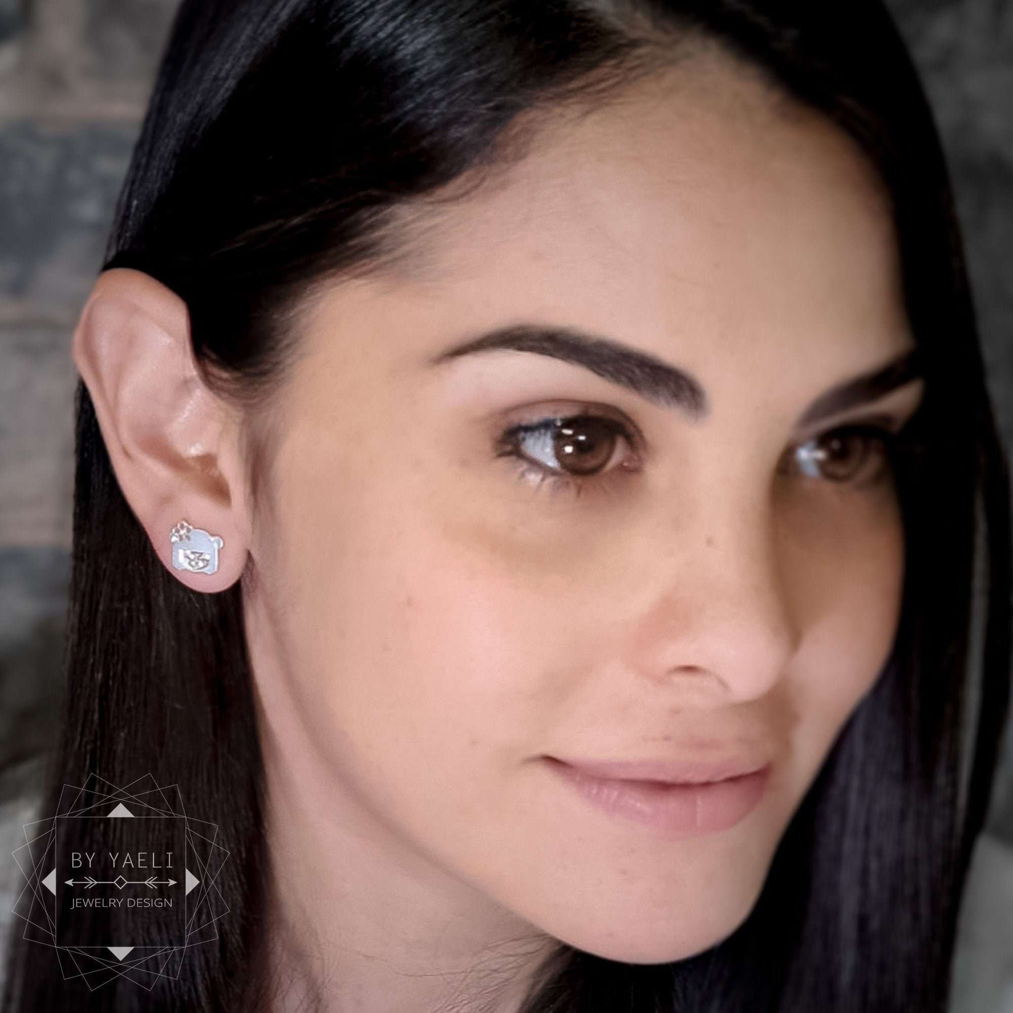 Kokeshi stud earrings, silver Japanese tiny earrings