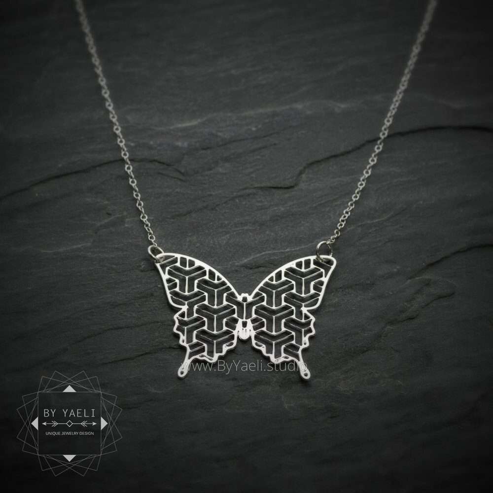 Butterfly necklace silver butterfly pendant geometric butterfly jewelry