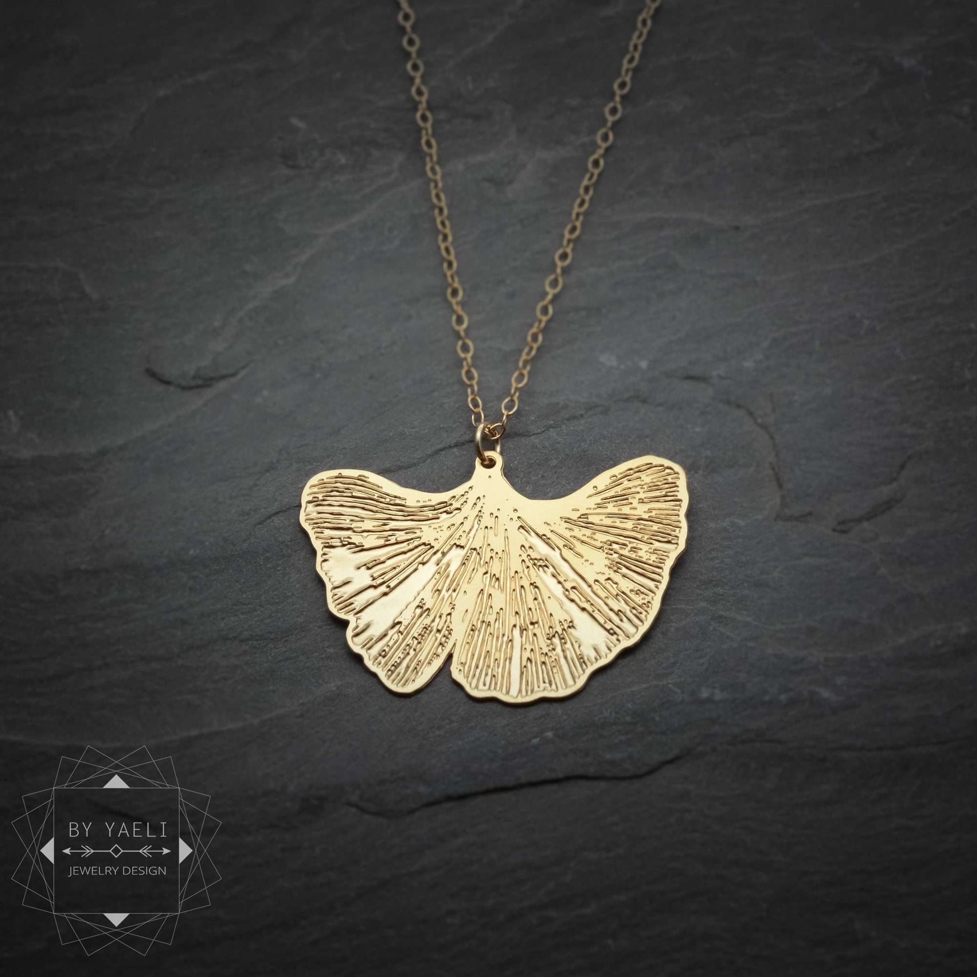 Ginkgo leaf necklace gold leaf pendant