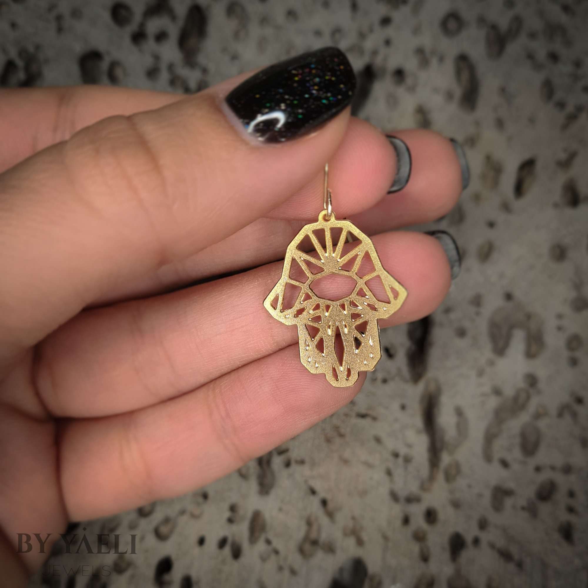 Hamsa earrings, gold geometric dangle earrings, protection jewelry 3 gold hamsa earrings - evil eye dangle Hamsa hand earrings Hamsa jewelry