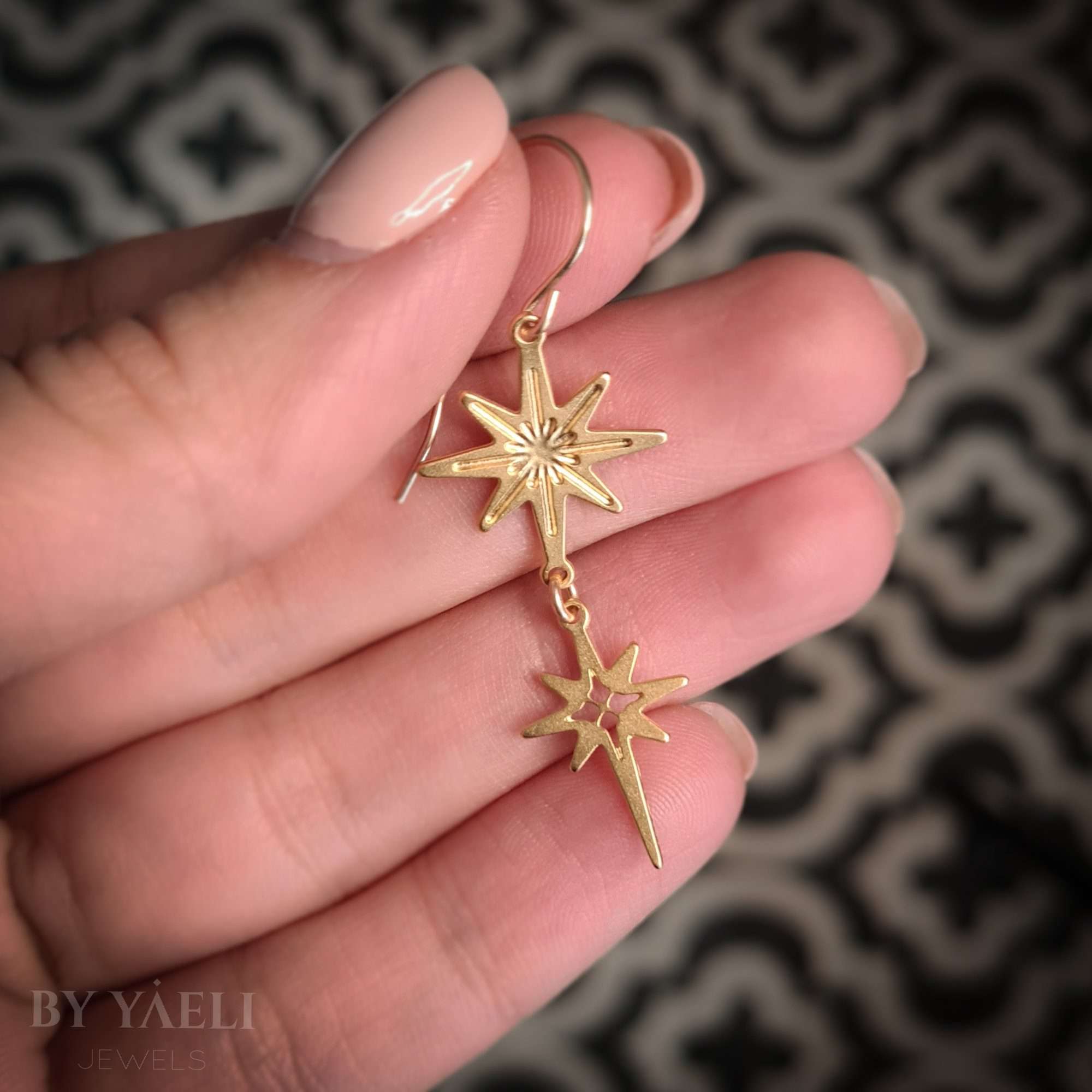 Celestial earrings, gold north star earrings dangle earrings, celestial jewelry
