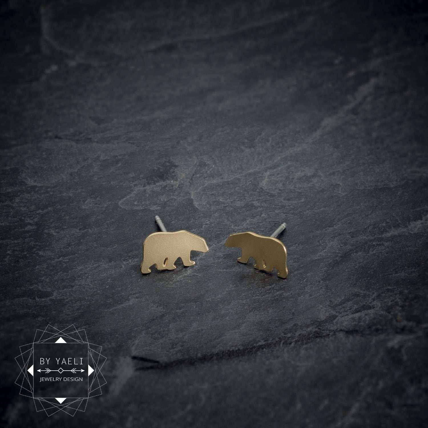 Bear earrings – tiny bear stud earrings, gold bear post earrings gift for mom