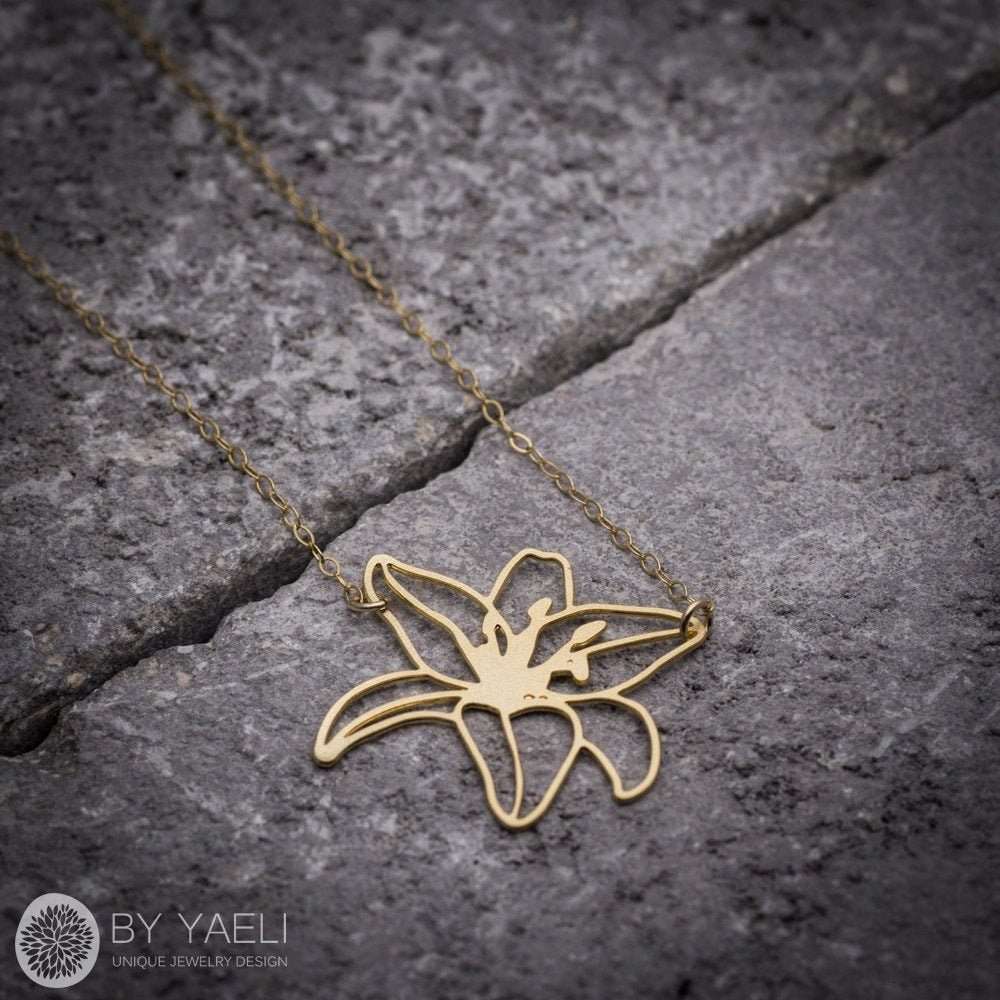 Flower necklace gold lily flower pendant necklace lily necklace nature jewelry