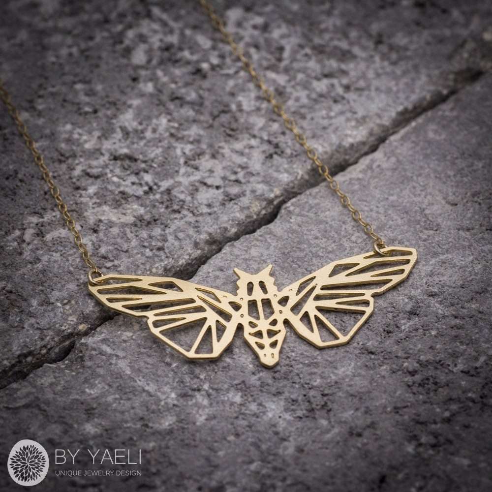 Moth necklace gold moth necklace Luna moth jewelry origami moth