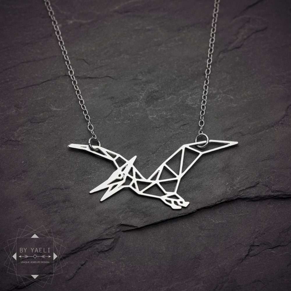 Dinosaur necklace origami pterodactyl necklace Jurassic park