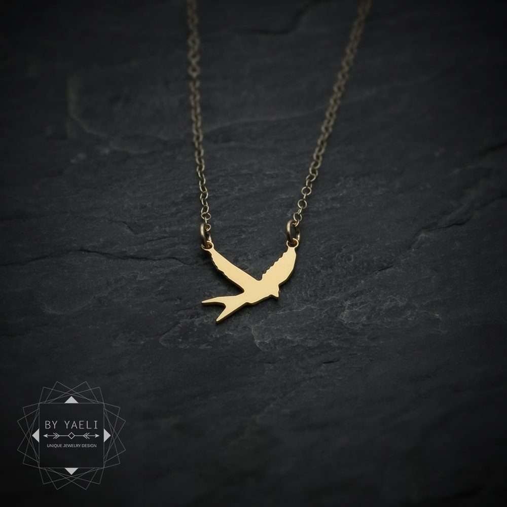 Sparrow necklace gold swallow necklace bird necklace tiny gold bird pendant