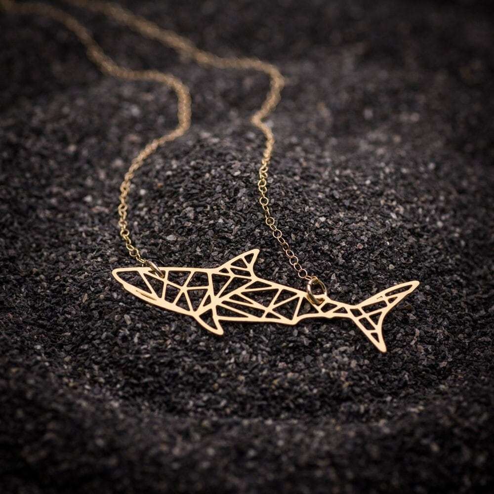 Gold shark necklace geometric shark animal necklace shark jewelry ocean necklace
