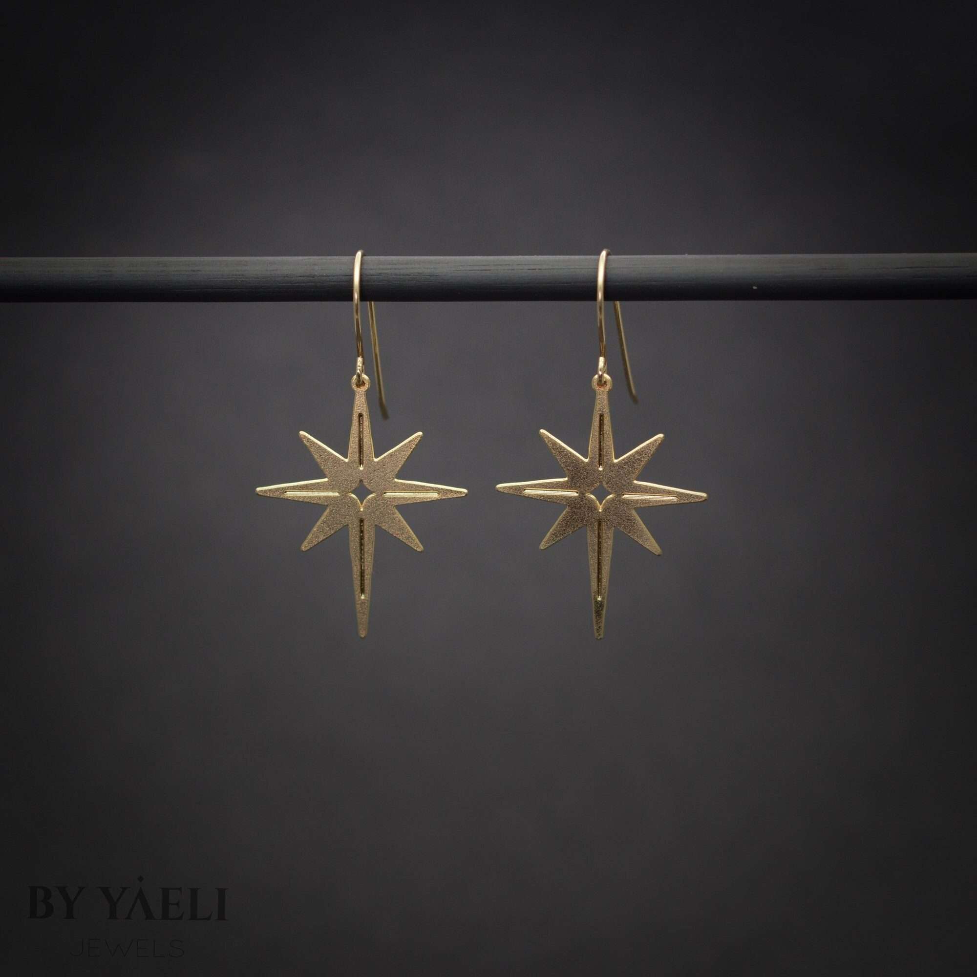 Star earrings, gold celestial north star dangle earrings, celestial jewelry