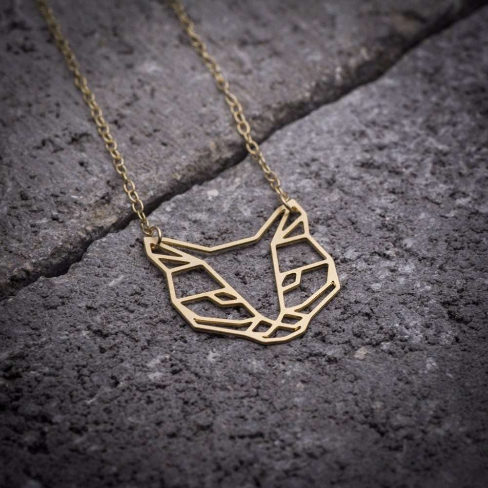 Cat necklace gold origami cat pendant geometric cat jewelry 4 Cat necklace gold origami cat pendant geometric cat jewelry - Image 4