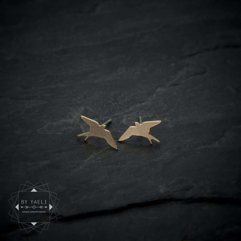 Swallow earrings gold swallow stud earrings tiny swallow post earrings
